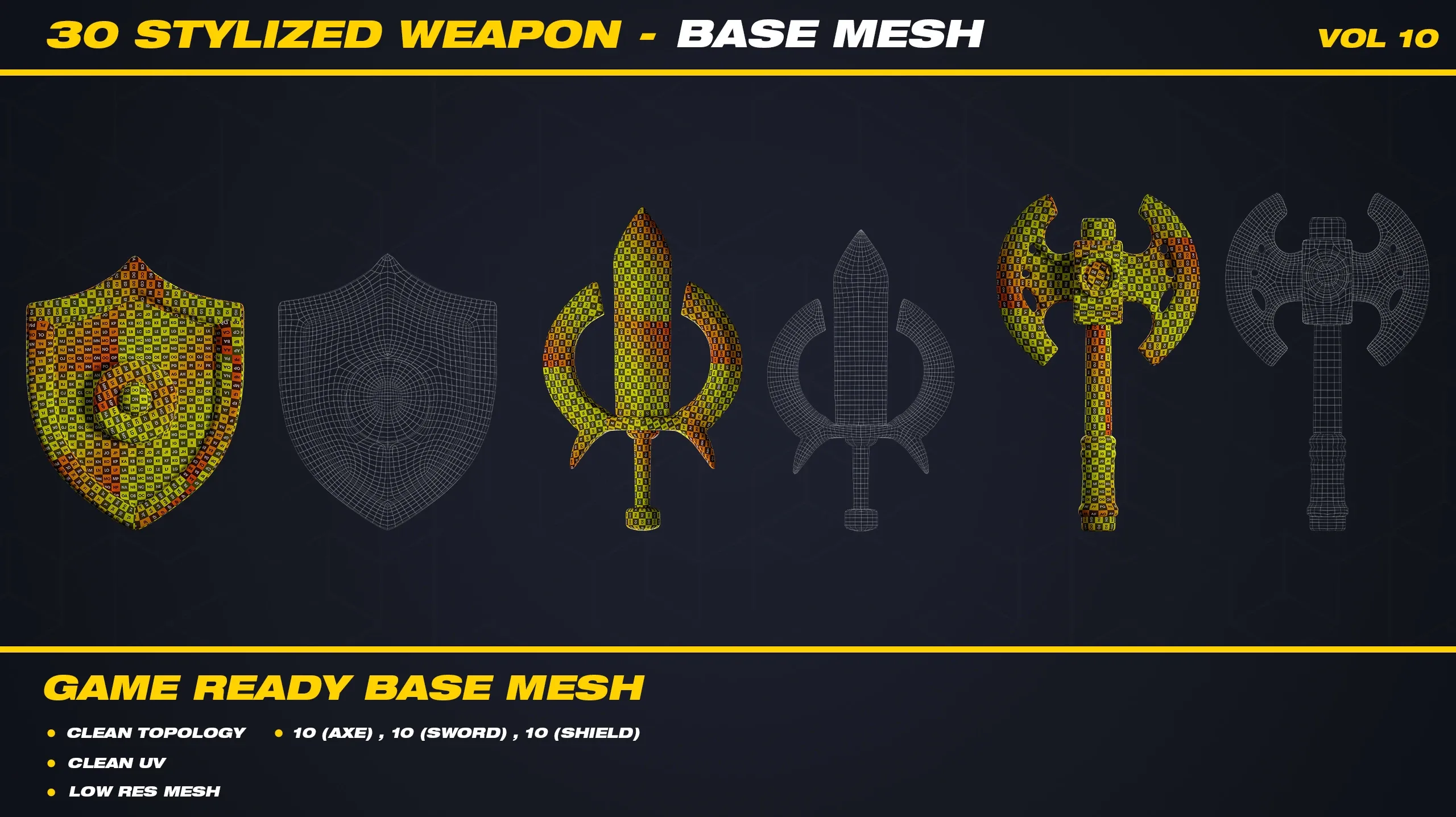 30 Stylized Weapon Base Mesh - VOL 10 ( Game Ready )
