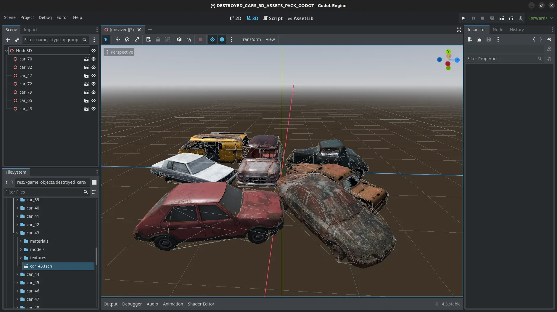 Realistic Destroyed Cars 3D Assets Pack For Godot Vol 1