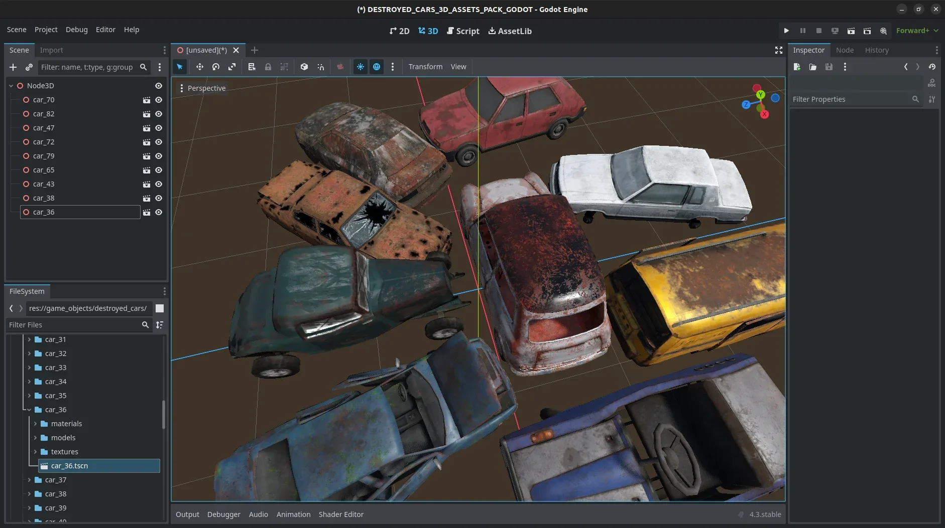 Realistic Destroyed Cars 3D Assets Pack For Godot Vol 1