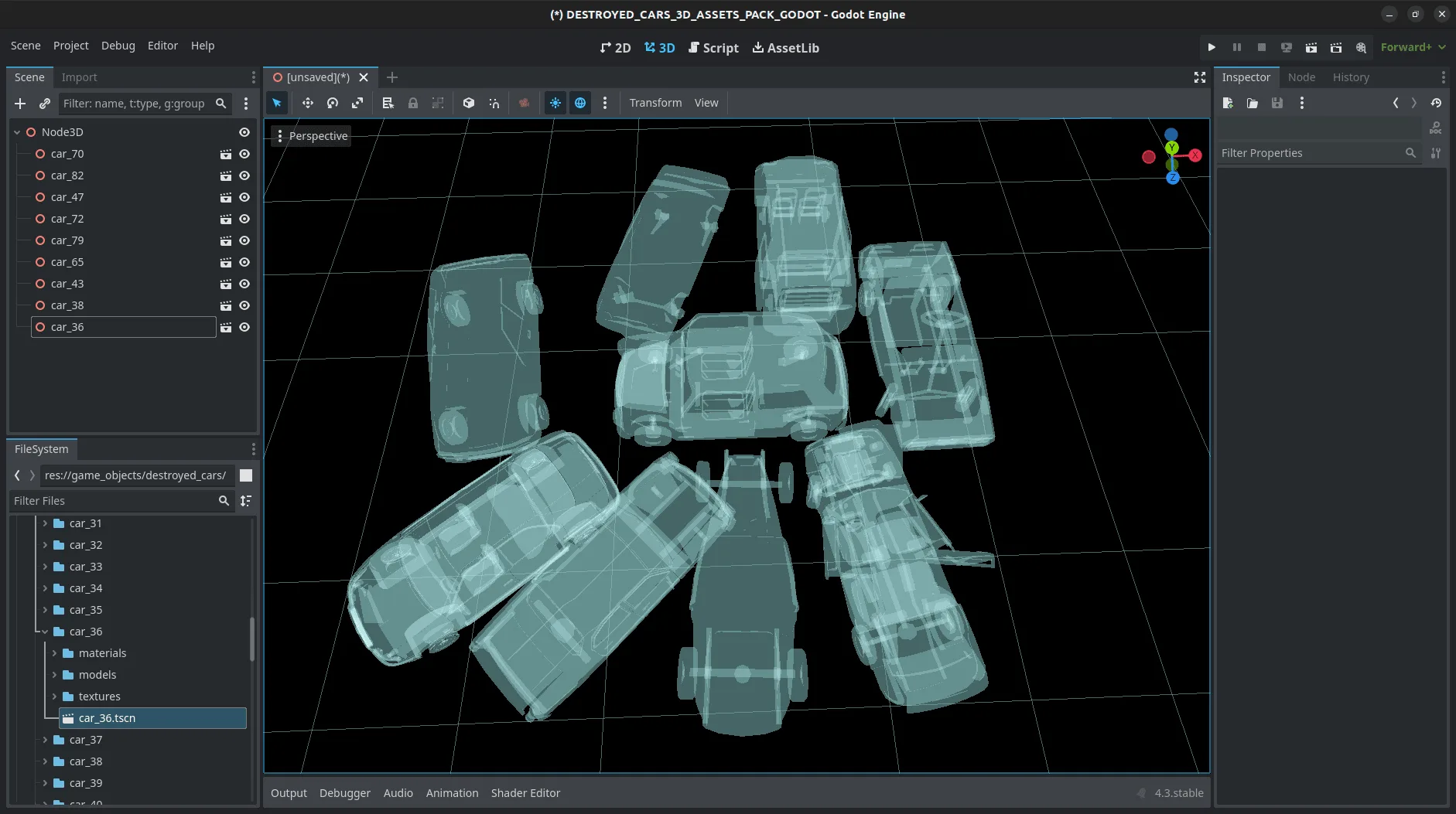 Realistic Destroyed Cars 3D Assets Pack For Godot Vol 1