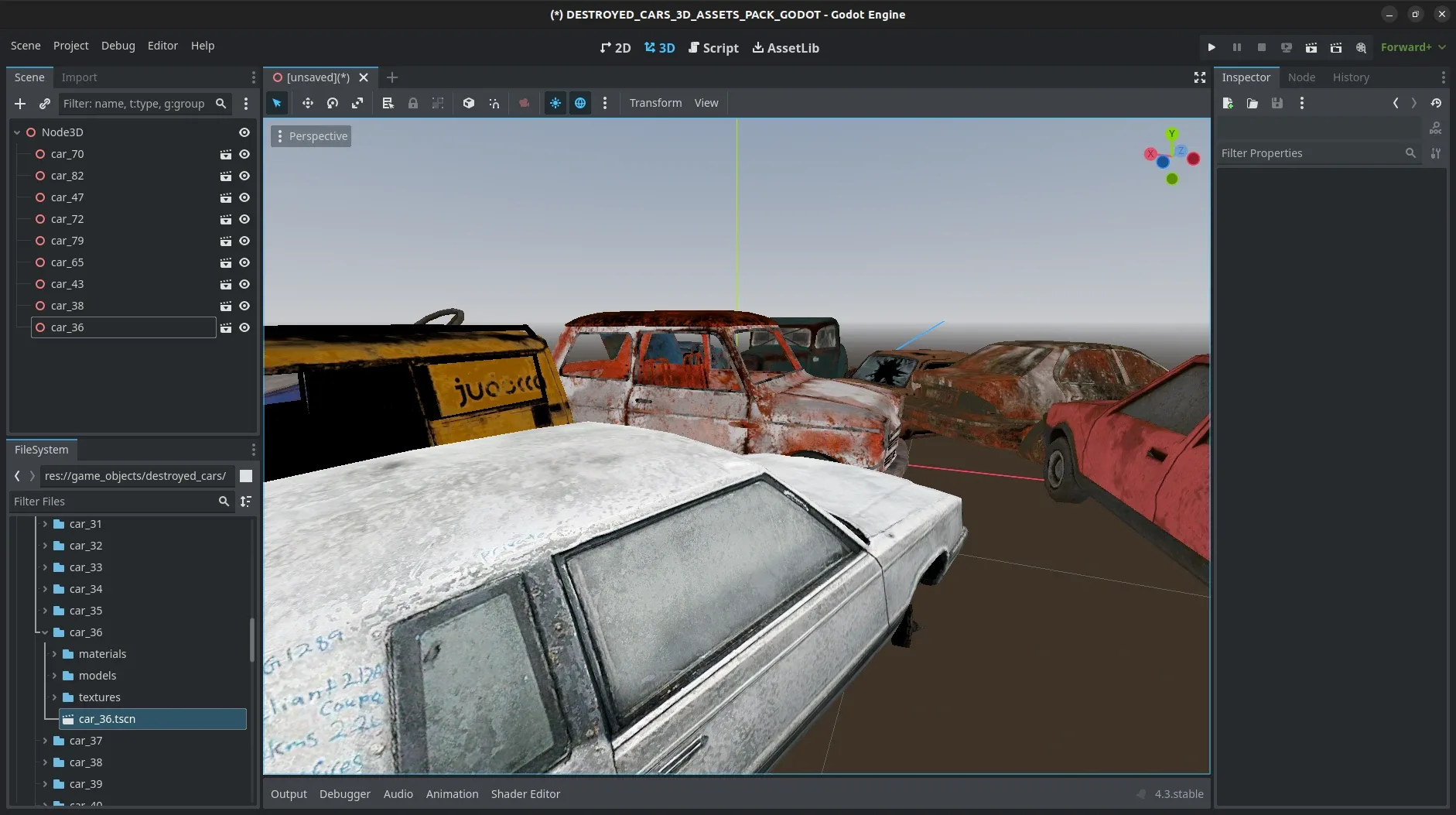 Realistic Destroyed Cars 3D Assets Pack For Godot Vol 1