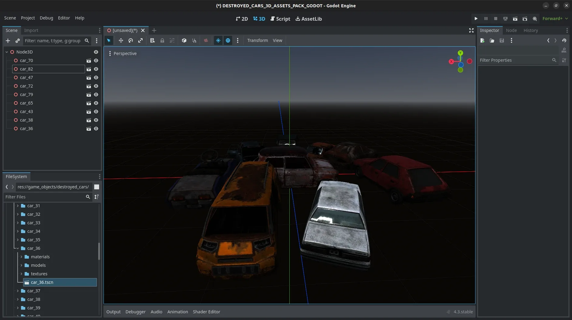 Realistic Destroyed Cars 3D Assets Pack For Godot Vol 1