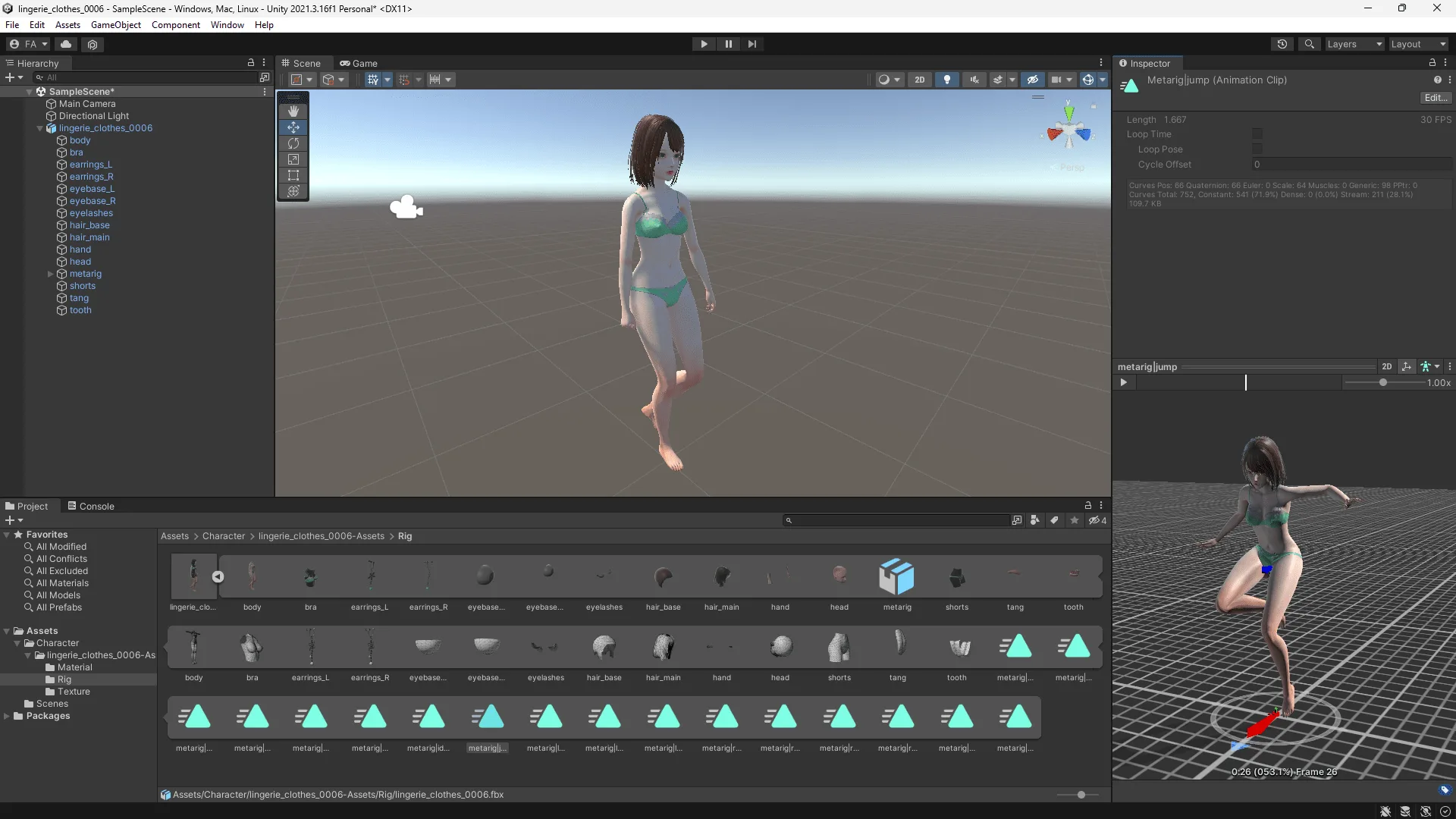Lingerie clothes 0006 - Rigged -Unreal - Unity - Blender - Animated - Realistic Female Character - GA