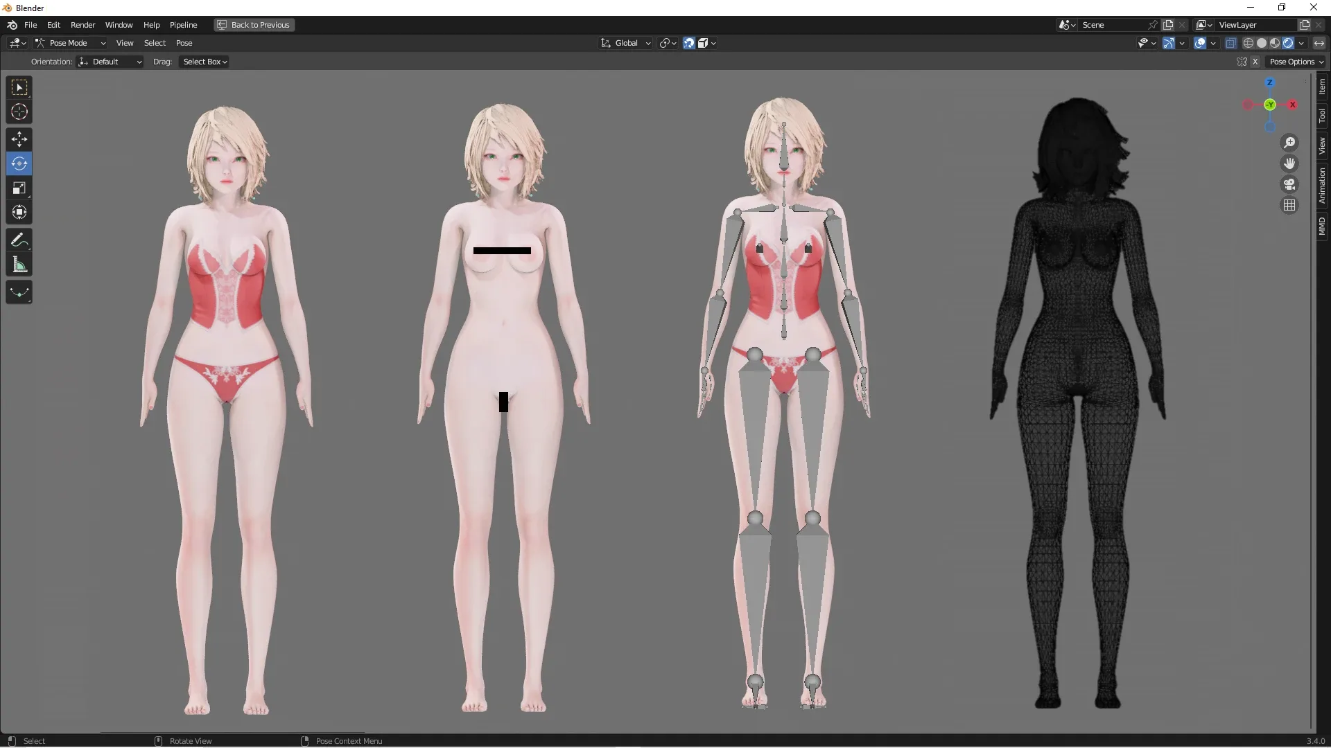 Lingerie clothes 0007 - Rigged -Unreal - Unity - Blender - Animated - Realistic Female Character