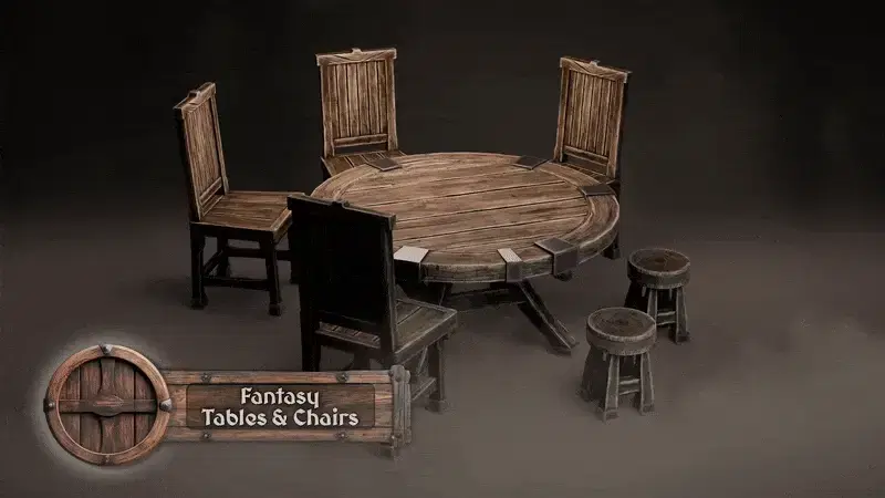 Stylized Medieval Tables & Chairs Pack for Blender & Game Design | 3D Asset Pack