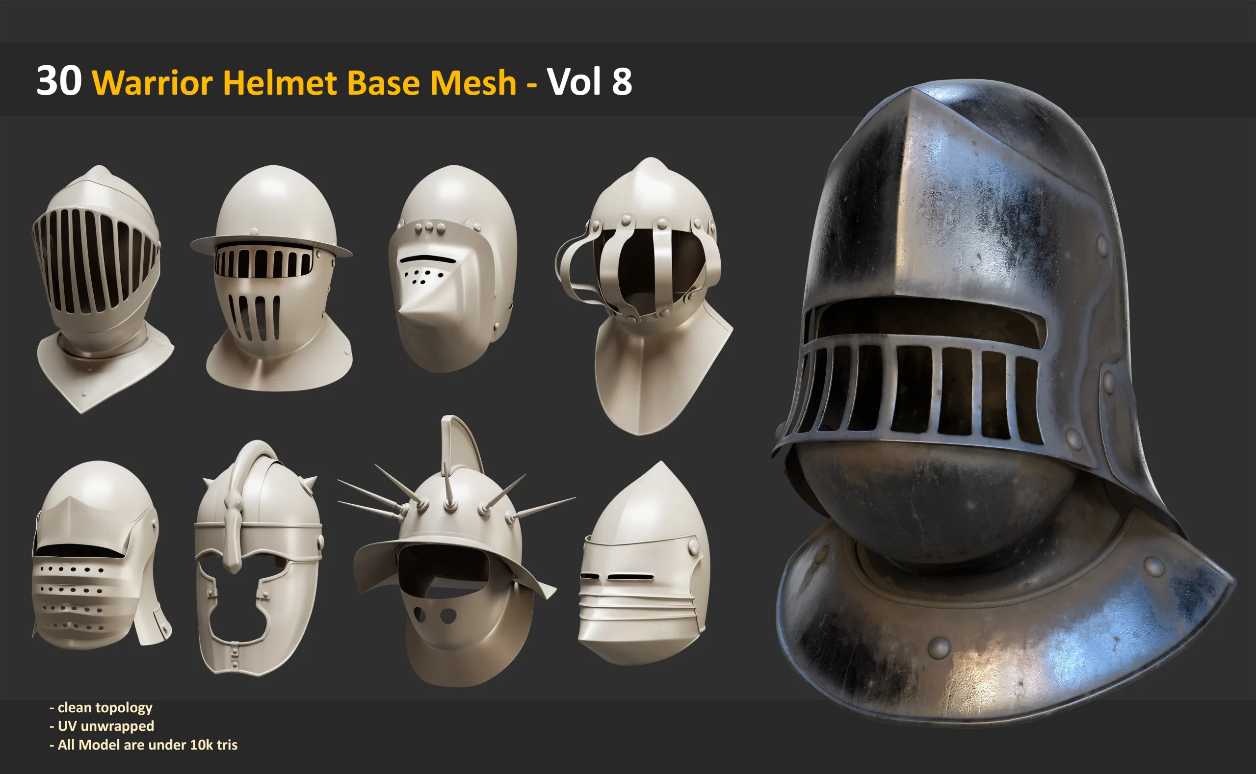 100 Warrior Helmet Base Mesh + 10 Metal Smart Material