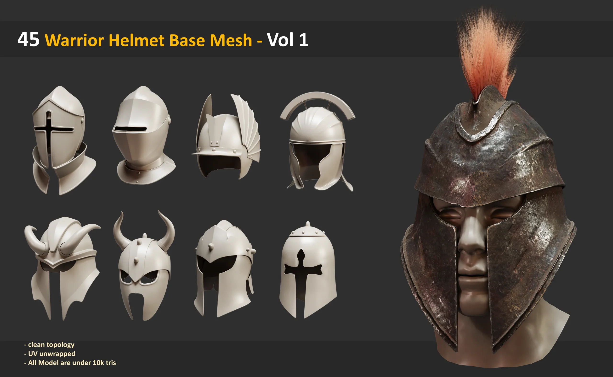 100 Warrior Helmet Base Mesh + 10 Metal Smart Material