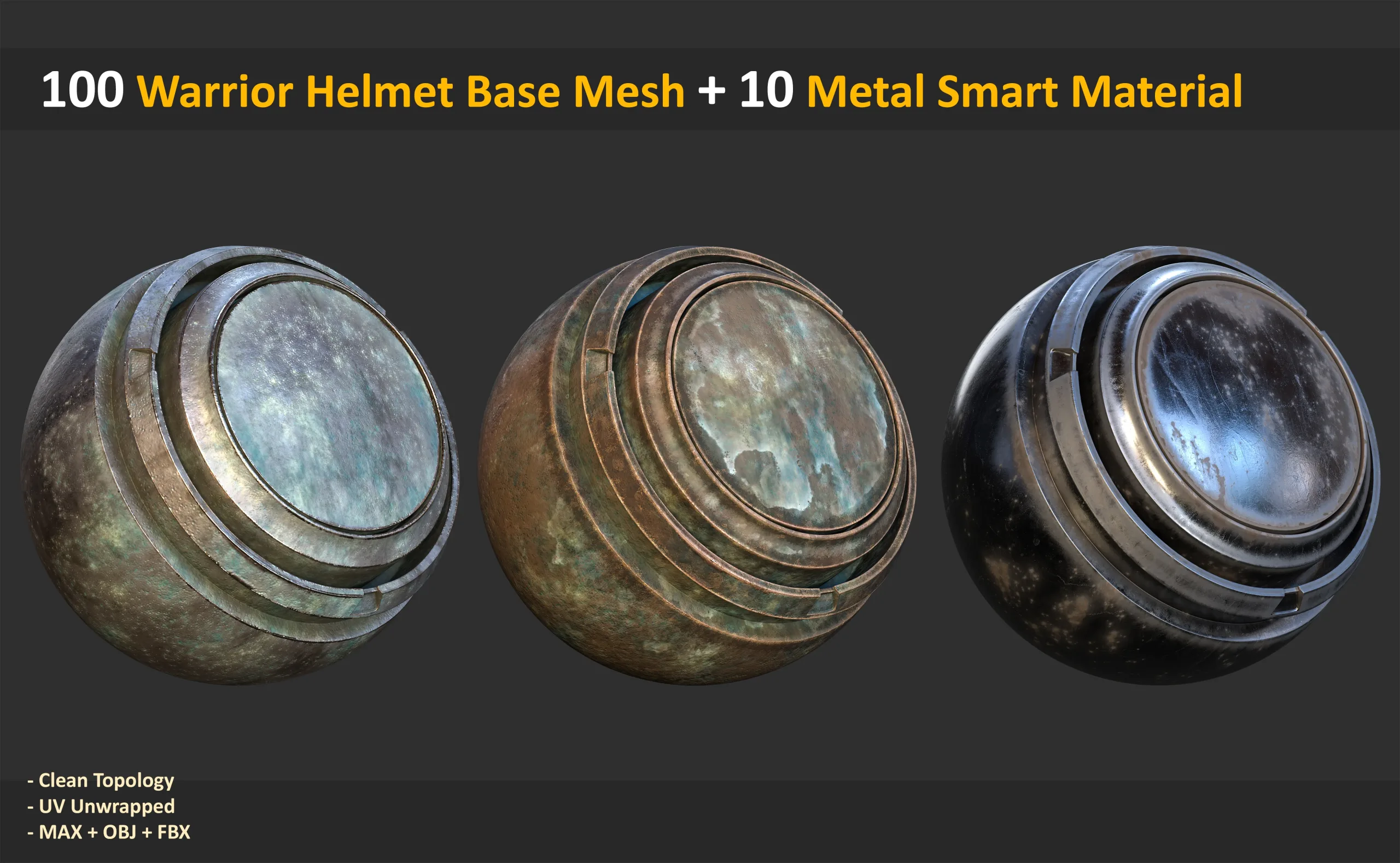 100 Warrior Helmet Base Mesh + 10 Metal Smart Material
