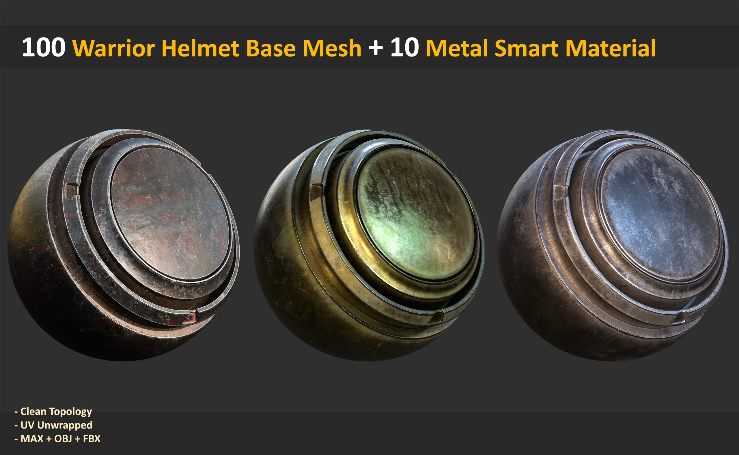 100 Warrior Helmet Base Mesh + 10 Metal Smart Material