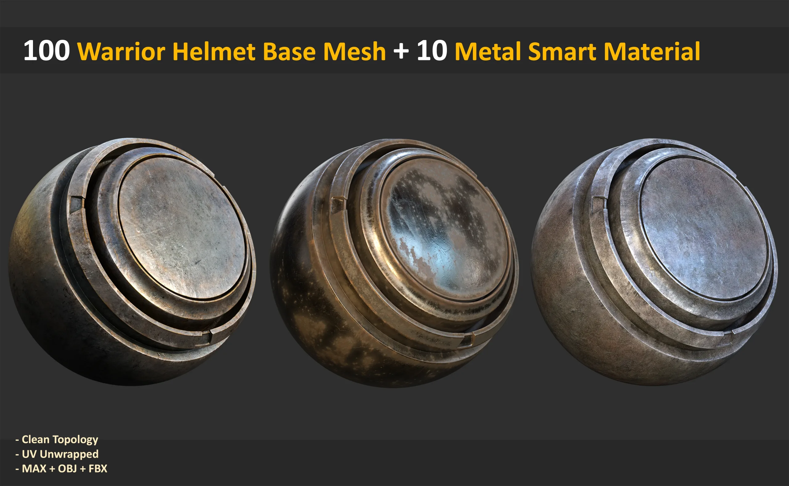 100 Warrior Helmet Base Mesh + 10 Metal Smart Material
