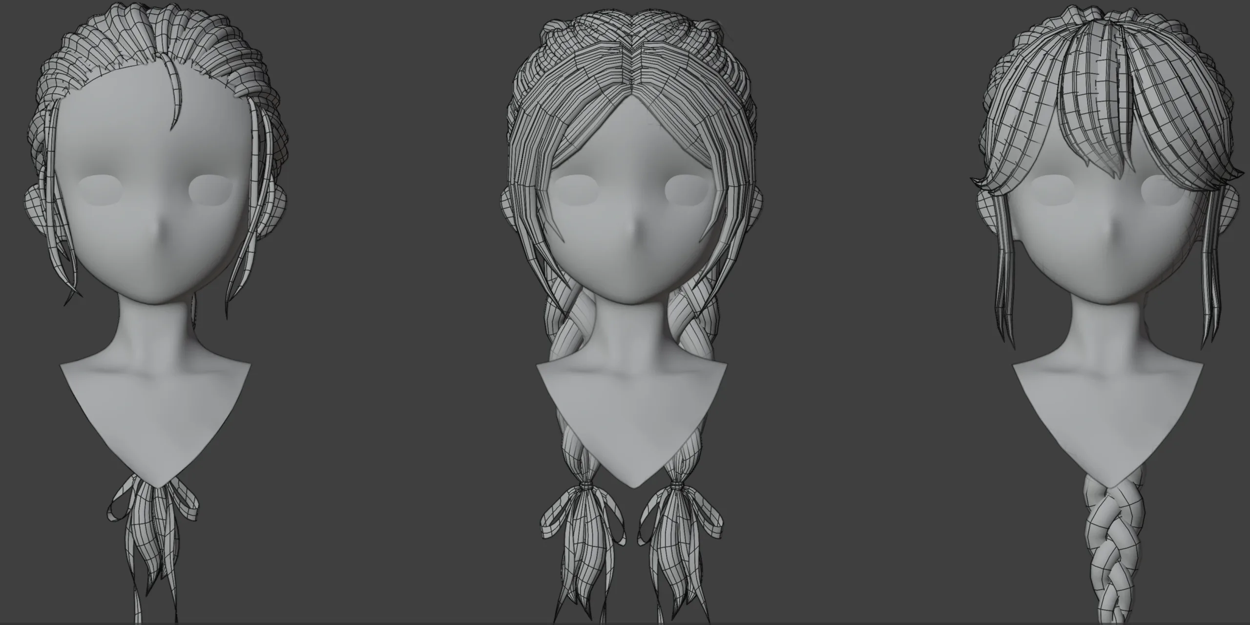 15 Braided Hairstyles 3D models- fbx, obj, blend