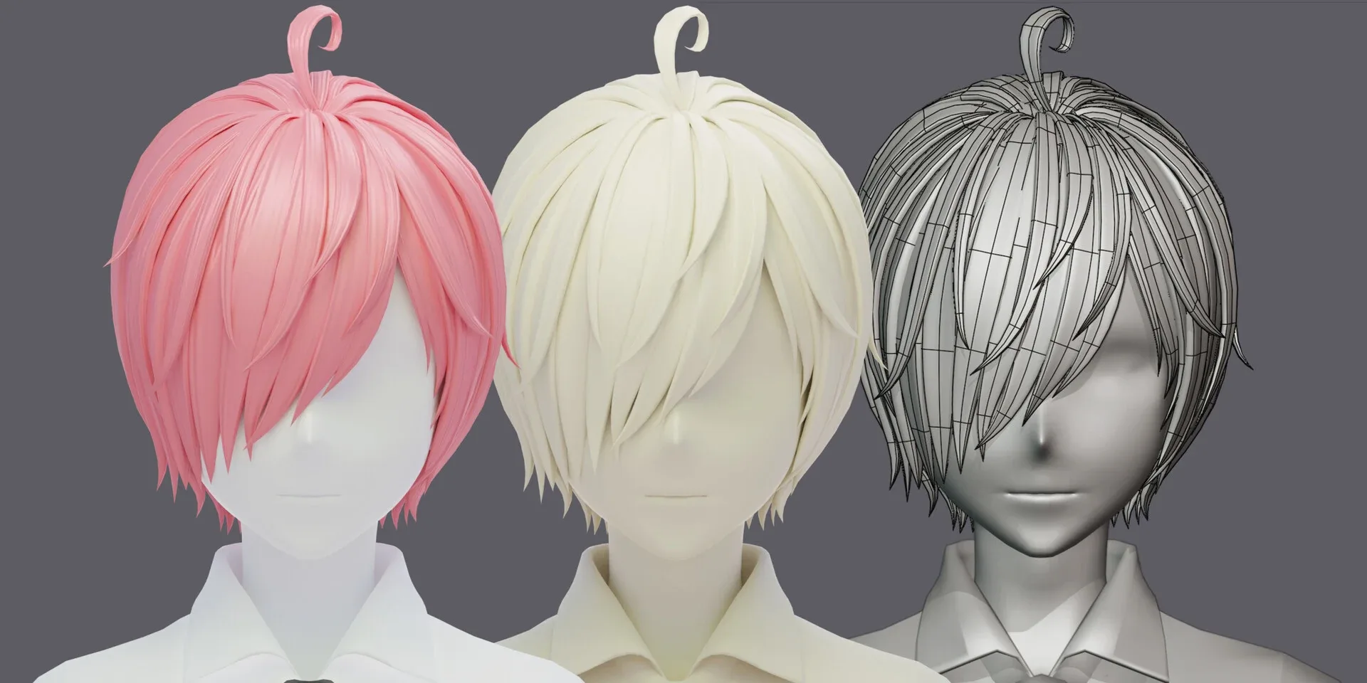 6 Stylized Anime Male Hairstyle Pack (low poly)(blender curves) -blend , OBJ, FBX files