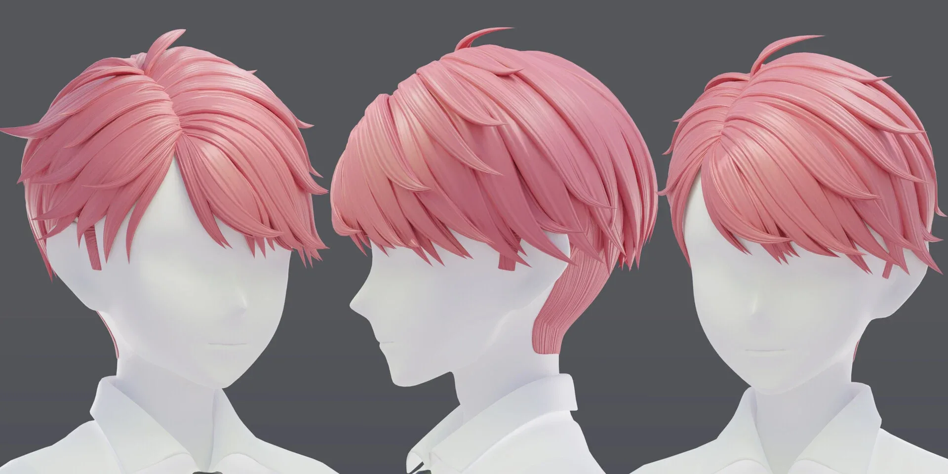 6 Stylized Anime Male Hairstyle Pack (low poly)(blender curves) -blend , OBJ, FBX files