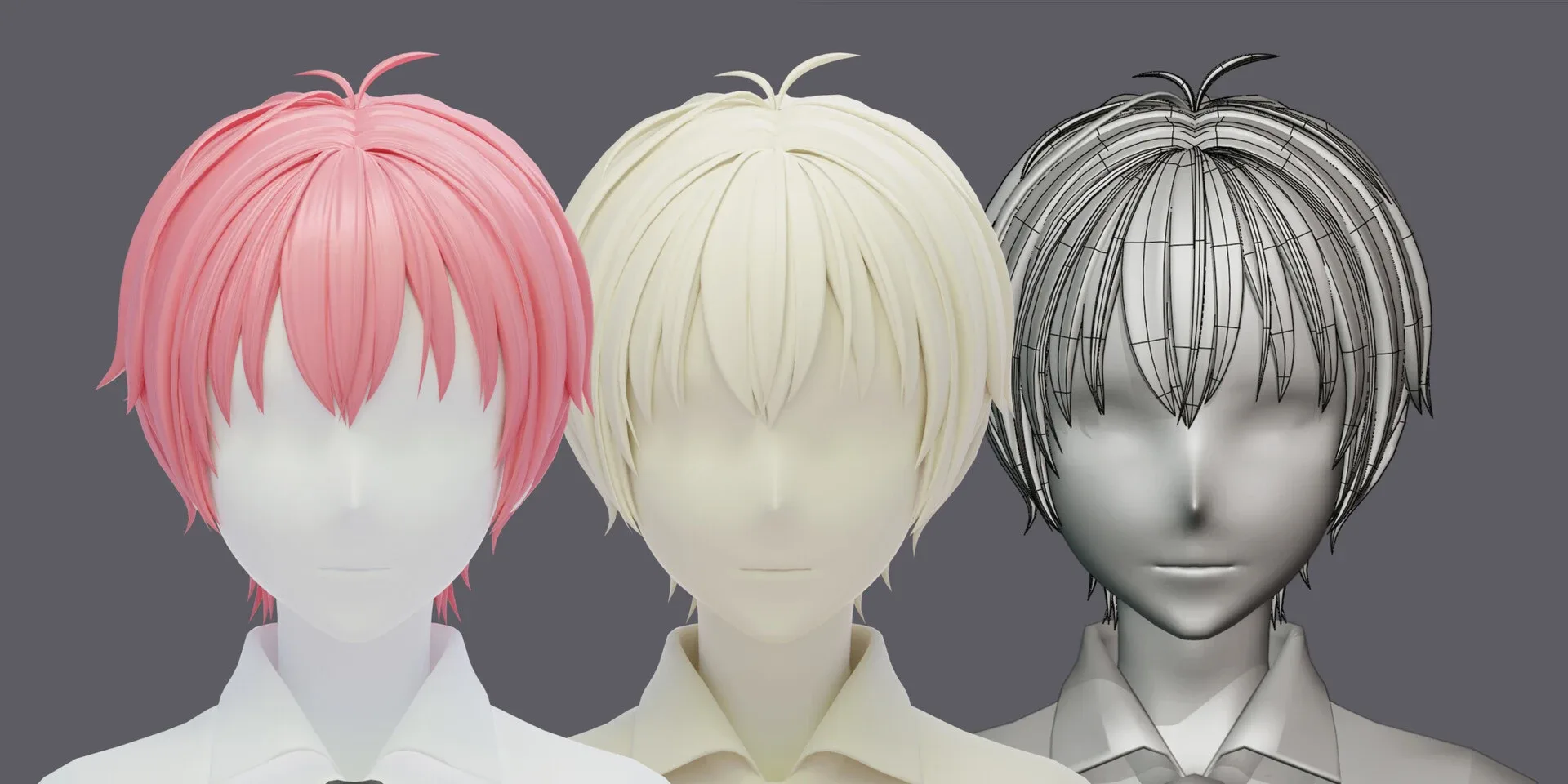 6 Stylized Anime Male Hairstyle Pack (low poly)(blender curves) -blend , OBJ, FBX files