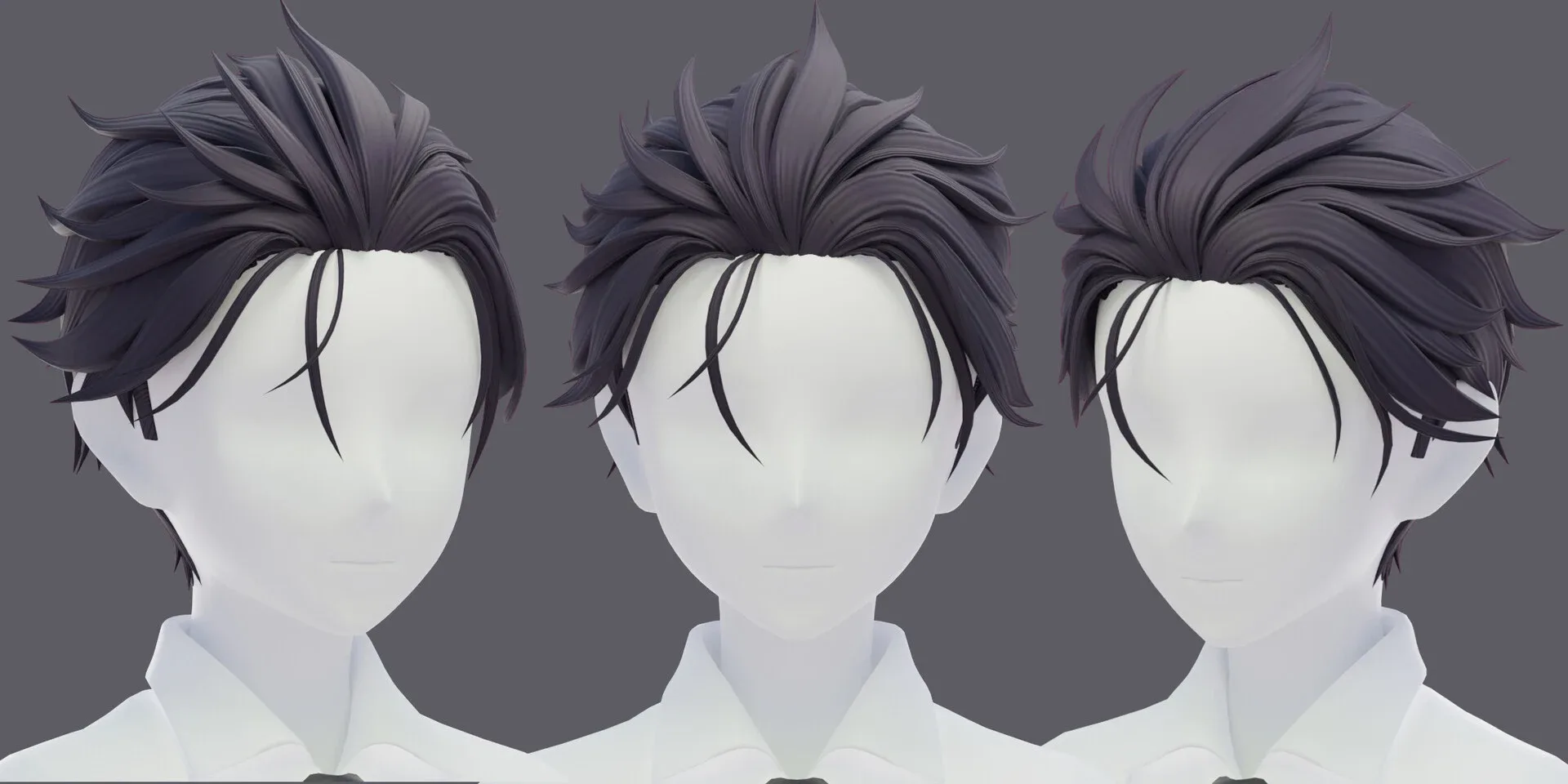 6 Stylized Anime Male Hairstyle Pack (low poly)(blender curves) -blend , OBJ, FBX files