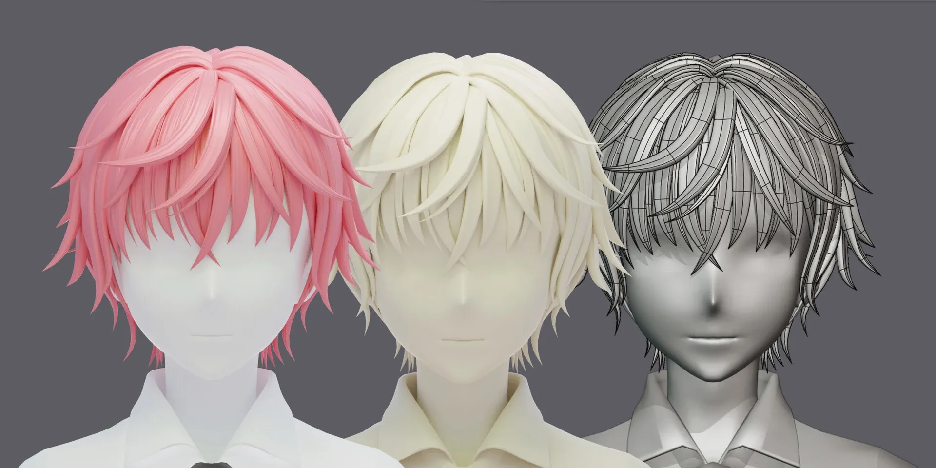 6 Stylized Anime Male Hairstyle Pack (low poly)(blender curves) -blend , OBJ, FBX files