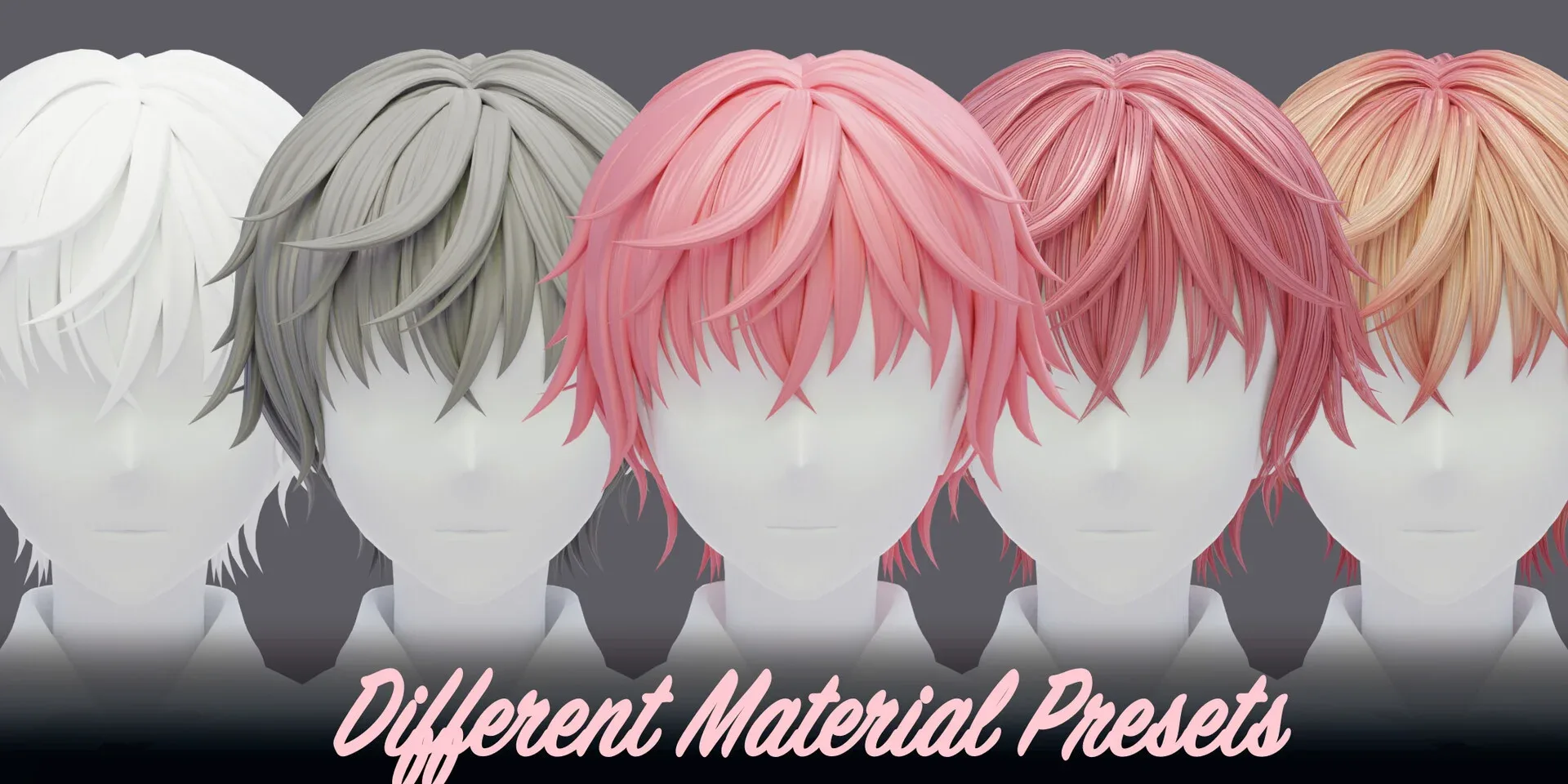 6 Stylized Anime Male Hairstyle Pack (low poly)(blender curves) -blend , OBJ, FBX files