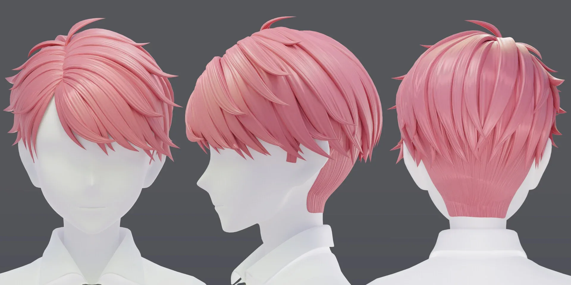 6 Stylized Anime Male Hairstyle Pack (low poly)(blender curves) -blend , OBJ, FBX files