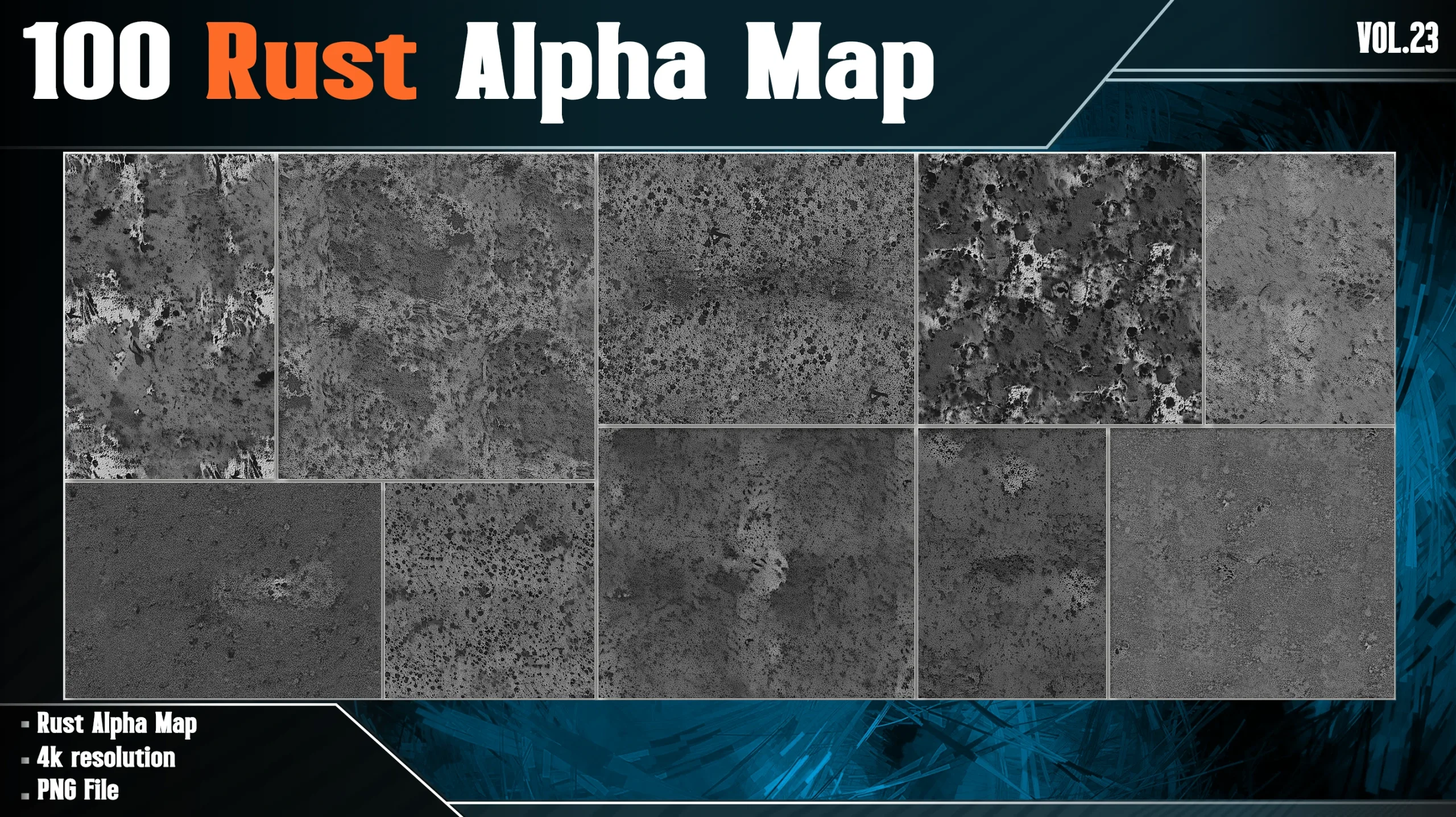 100 Rust Alpha Map - Vol.23 ( 4K PNG )