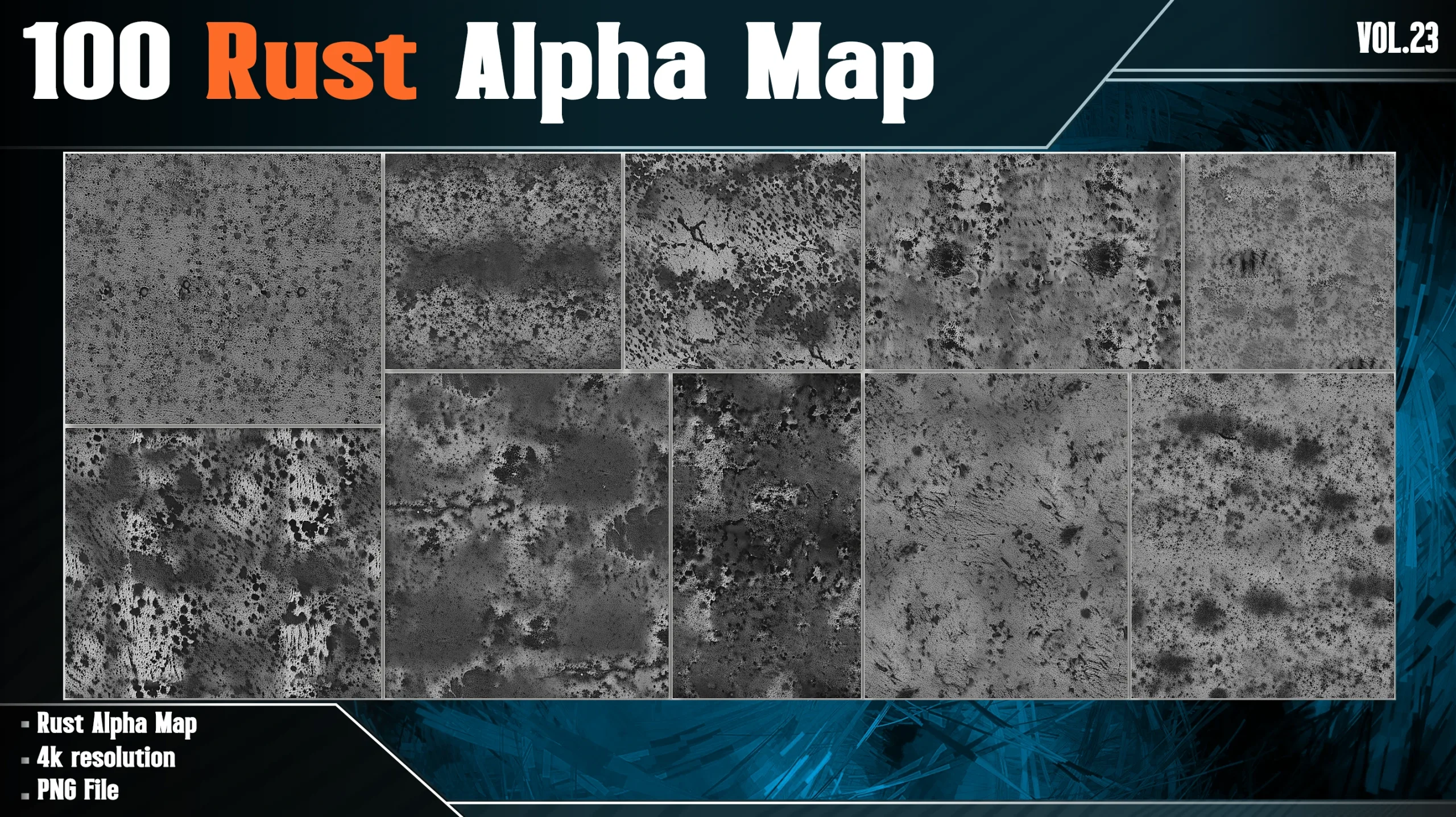 100 Rust Alpha Map - Vol.23 ( 4K PNG )