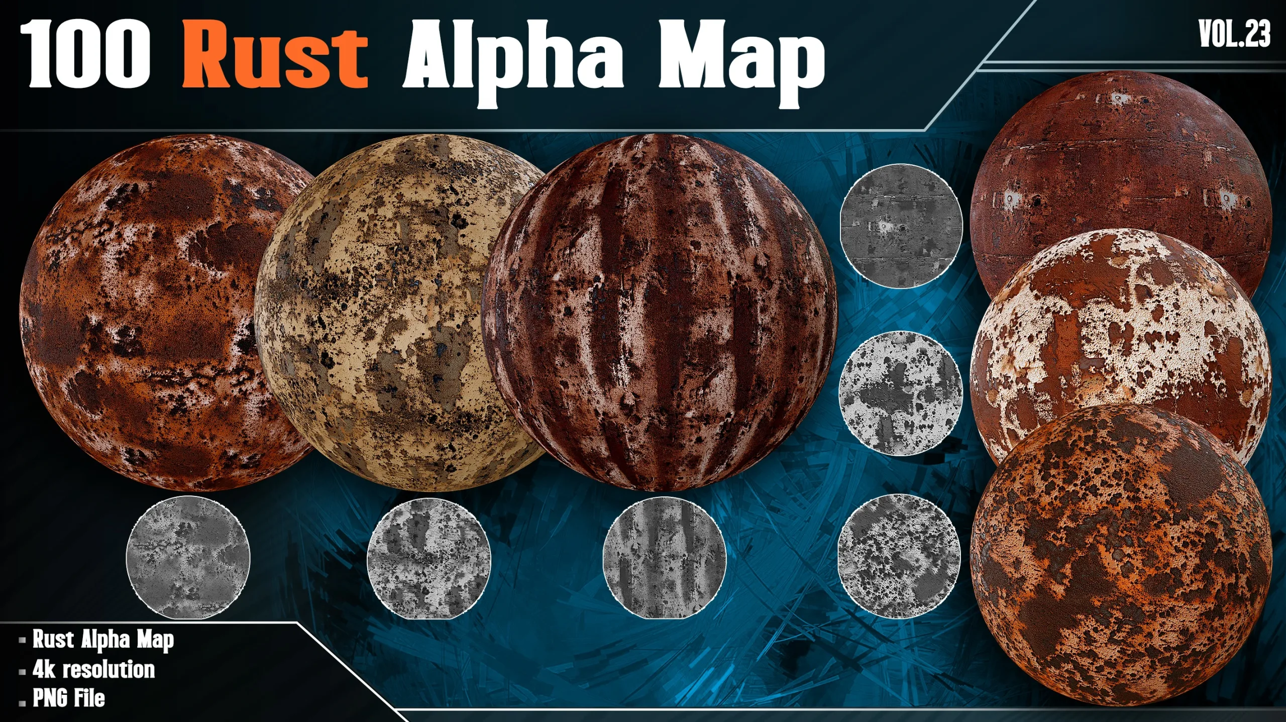 100 Rust Alpha Map - Vol.23 ( 4K PNG )