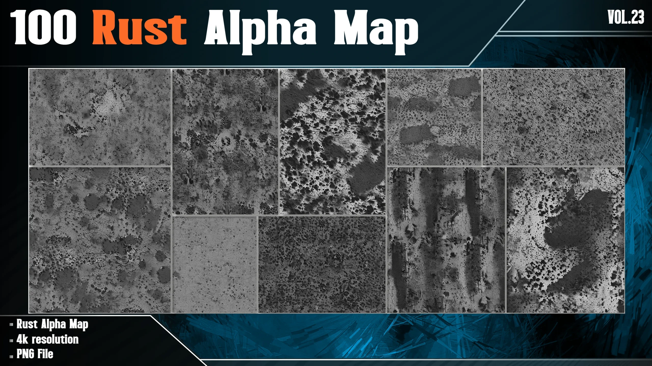 100 Rust Alpha Map - Vol.23 ( 4K PNG )