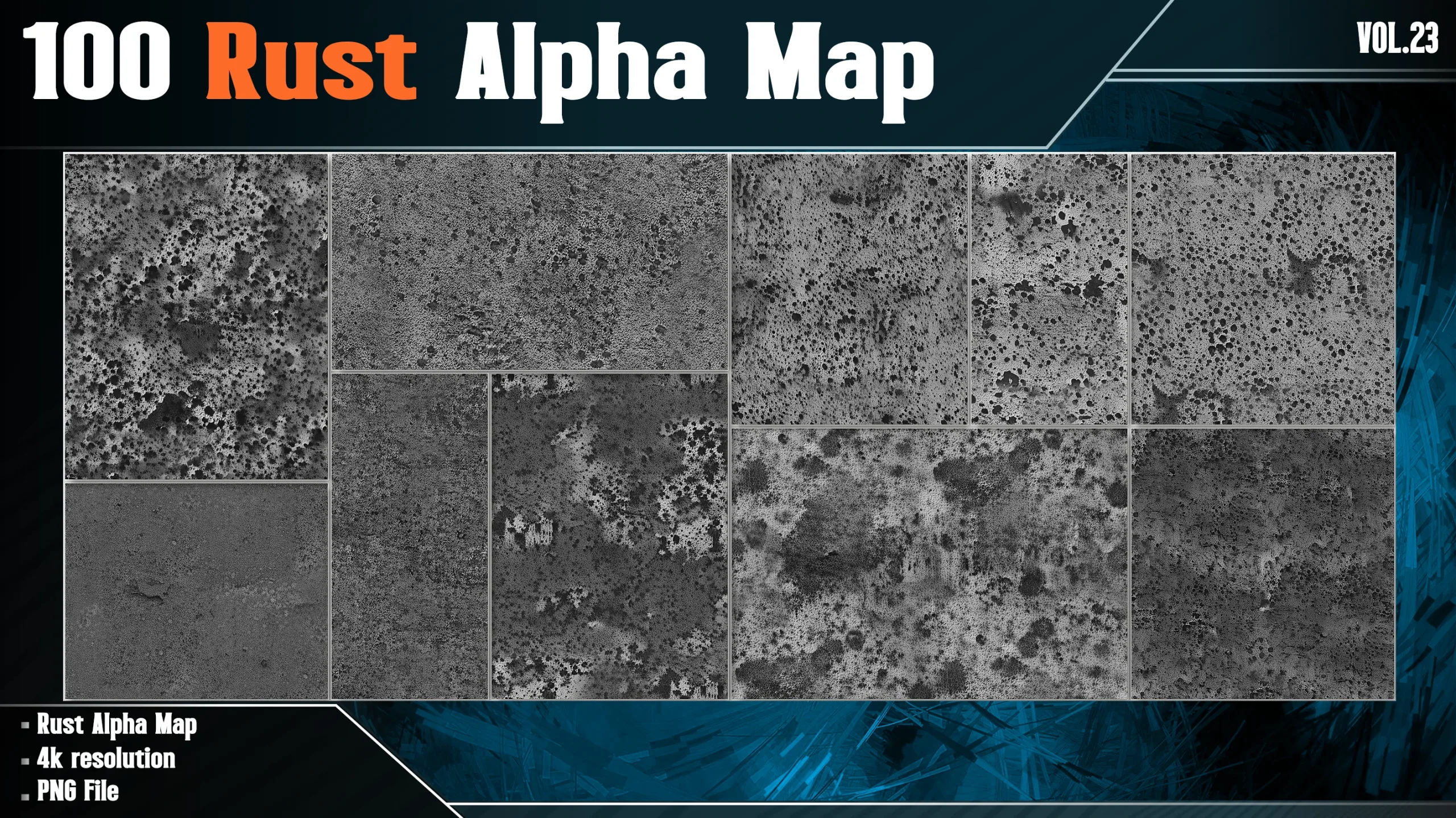 100 Rust Alpha Map - Vol.23 ( 4K PNG )