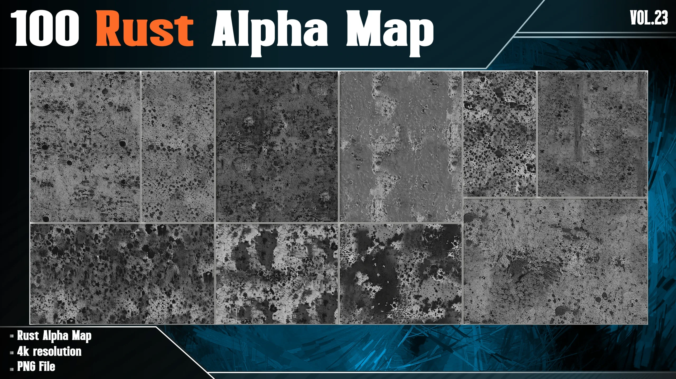 100 Rust Alpha Map - Vol.23 ( 4K PNG )