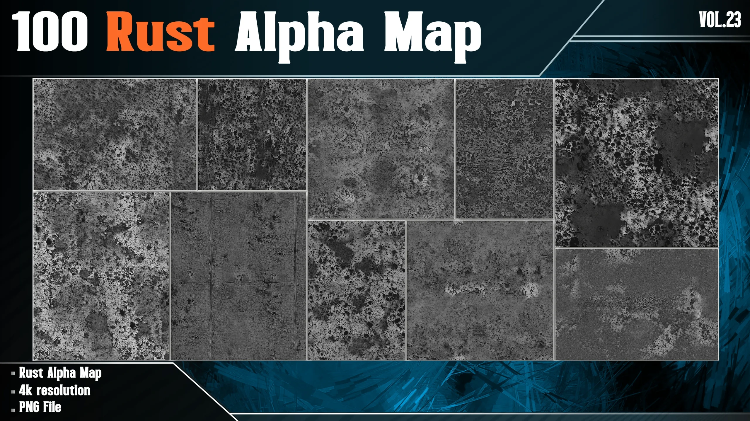 100 Rust Alpha Map - Vol.23 ( 4K PNG )