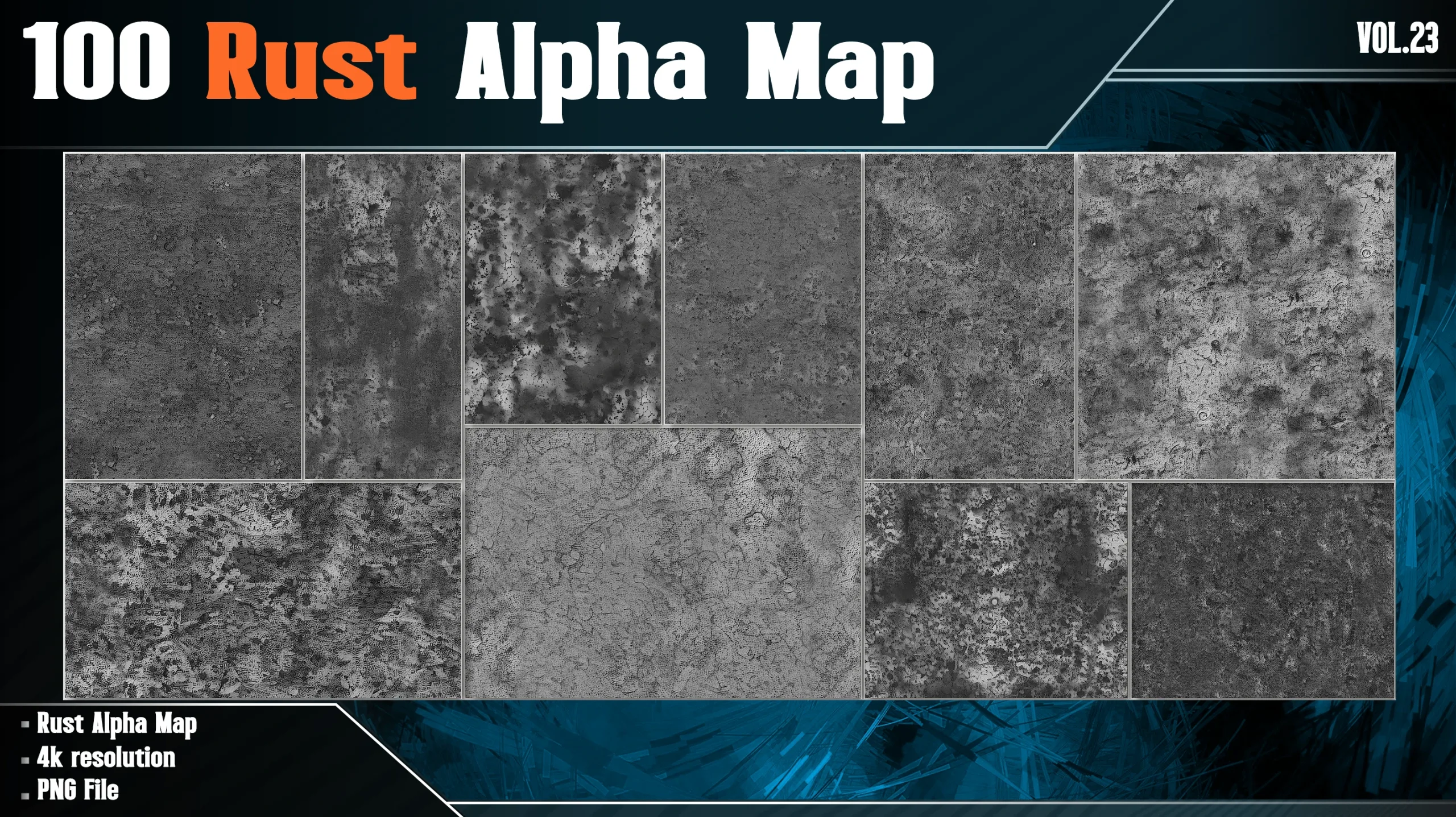 100 Rust Alpha Map - Vol.23 ( 4K PNG )