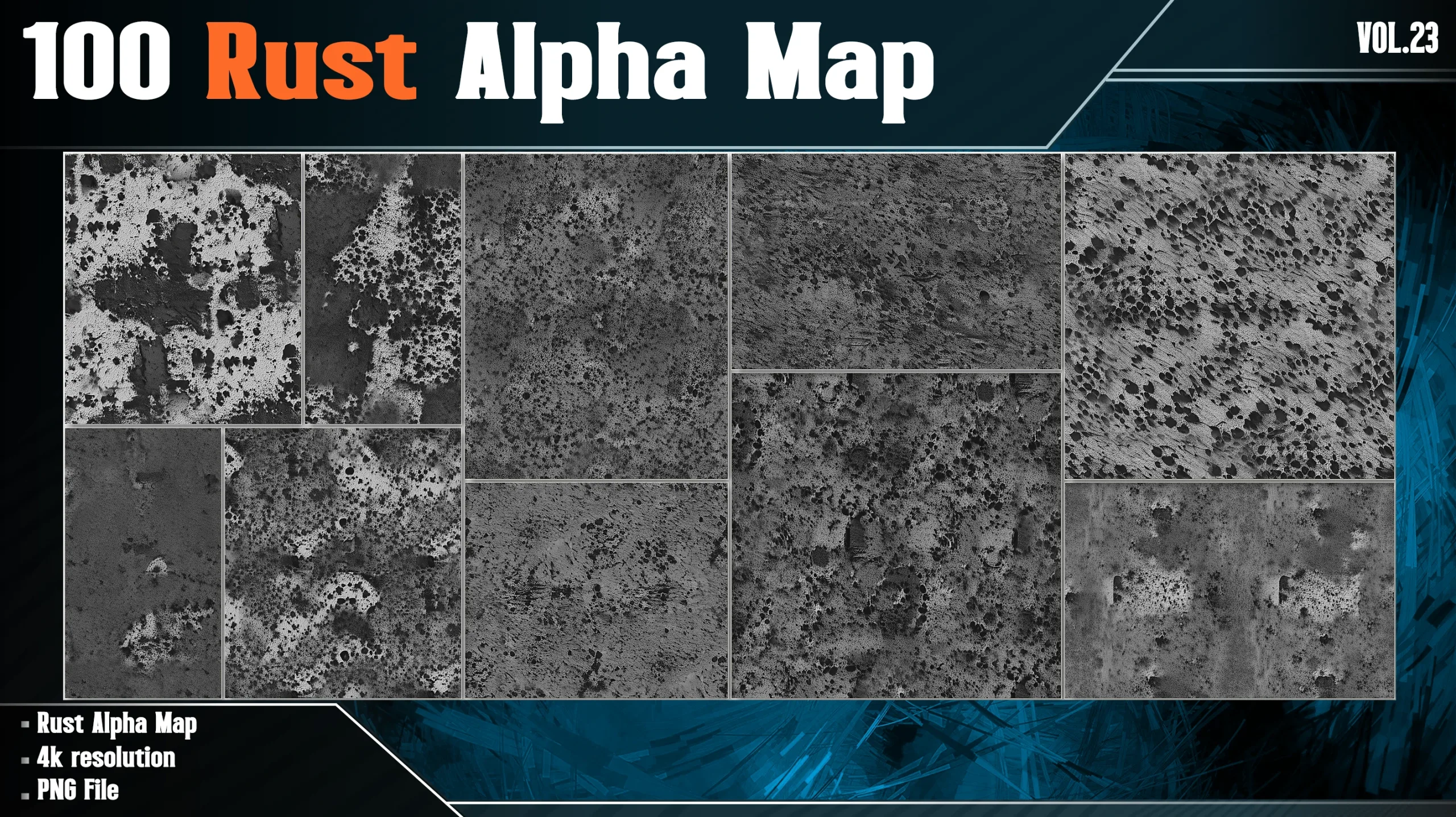 100 Rust Alpha Map - Vol.23 ( 4K PNG )