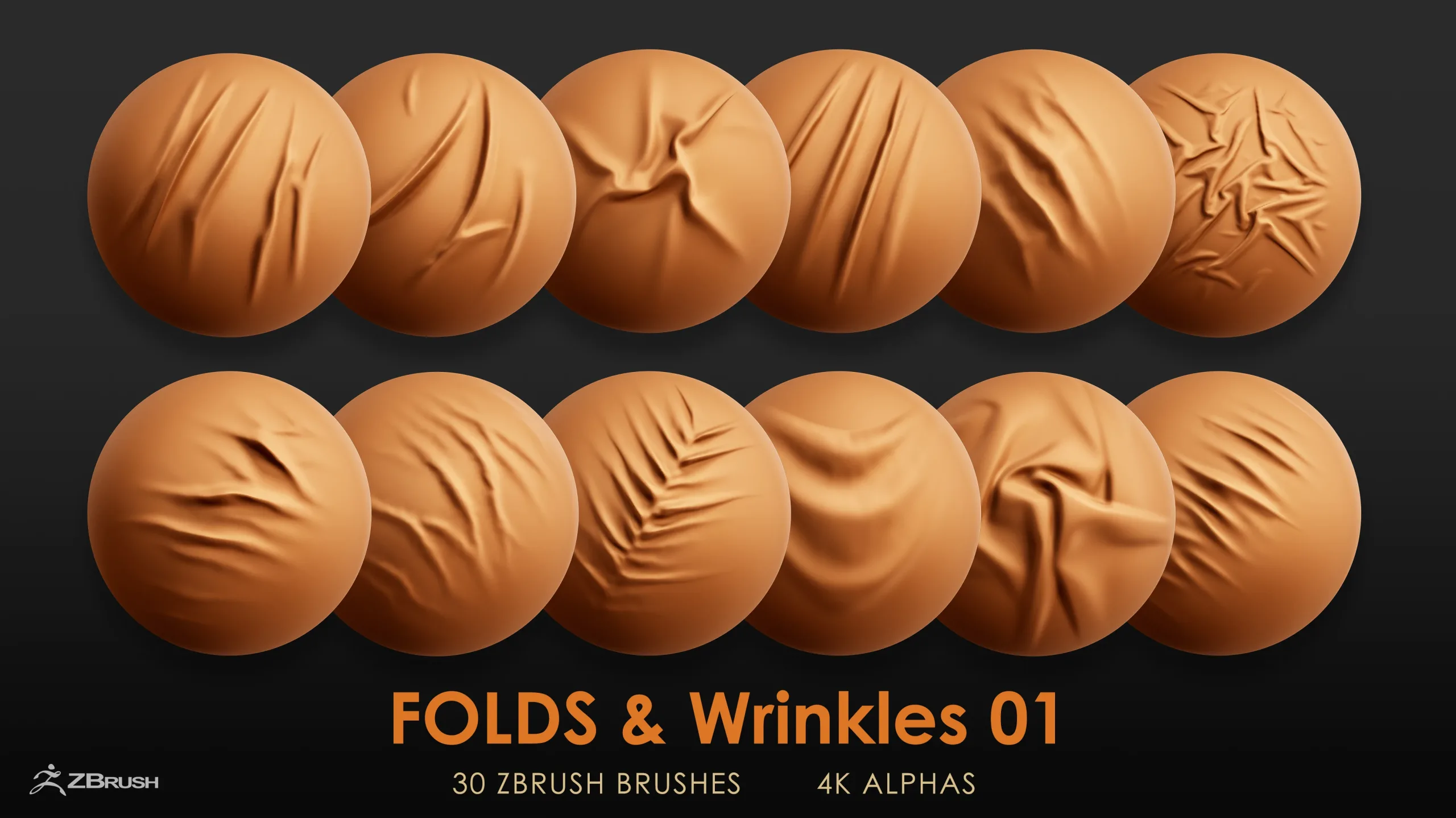 40 Folds & Wrinkles Zbrush Brushes + 4K Alphas