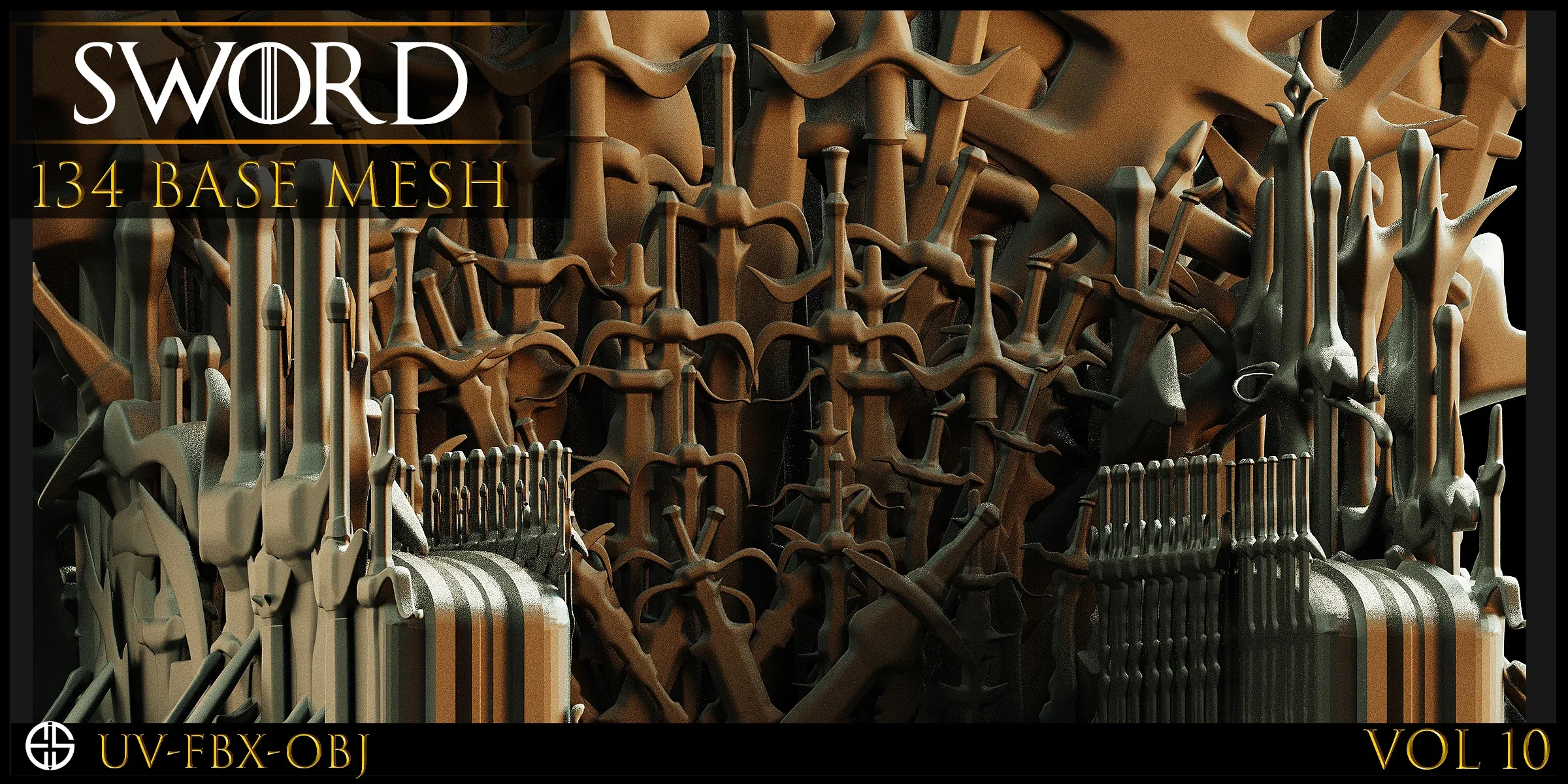 Swords-134 Sword Models-Sword-Base Mesh-Cold Weapons - Sword Game Ready Model - Vol 10