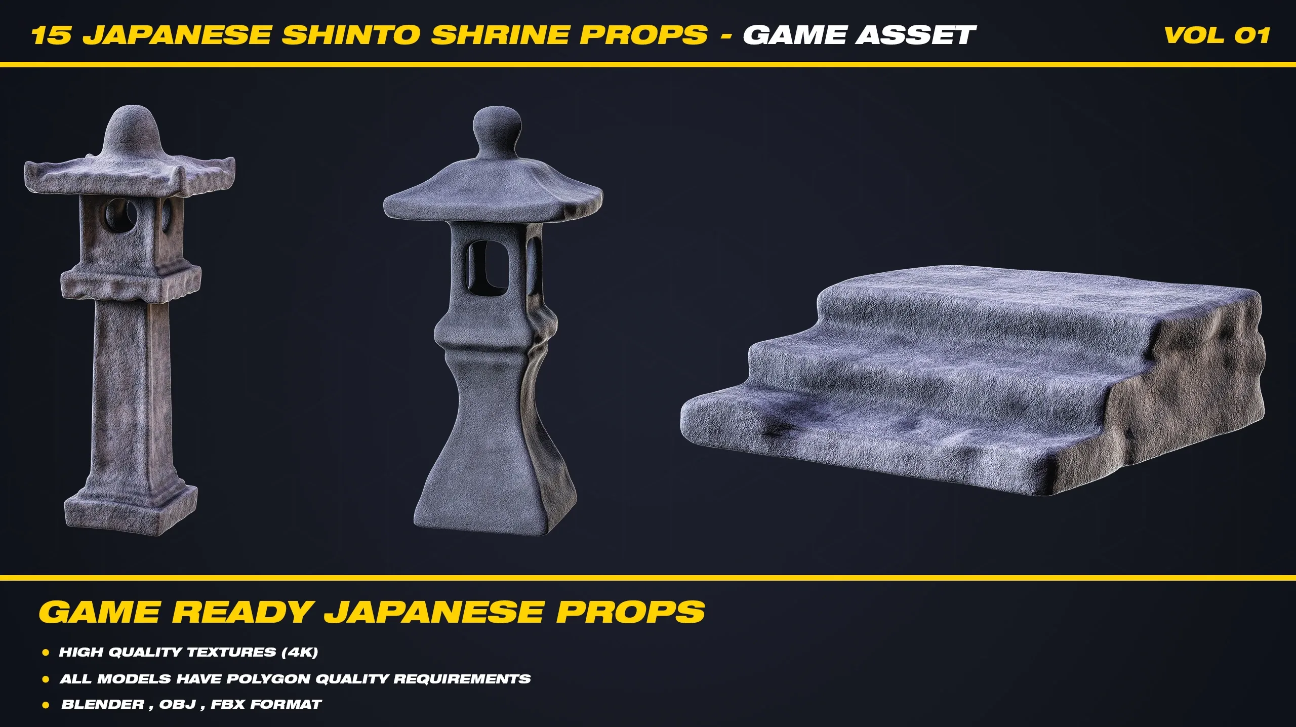 15 Japanese Shinto Shrine Props - VOL 01 ( Game Asset )