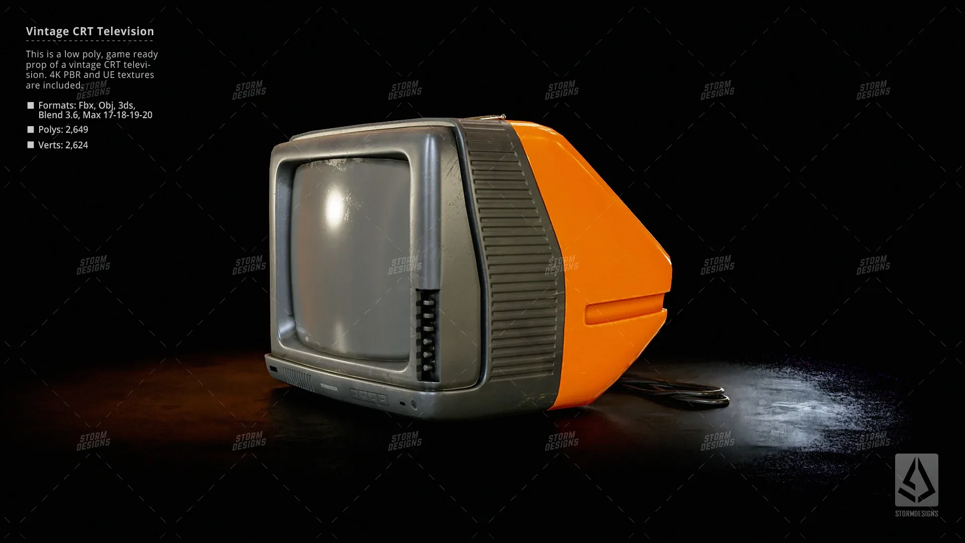Retro Old Television Prop Low Poly PBR UE Textures