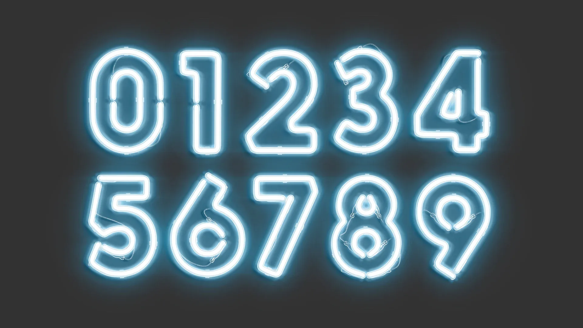 Blue Neon Number Symbols - illuminated led font with numeral 3D Model