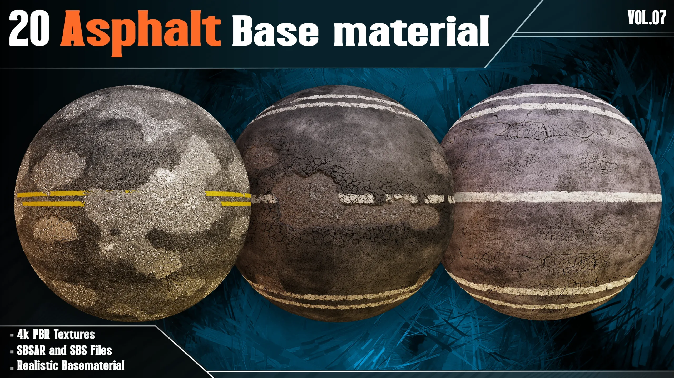 20 Asphalt Base Material - Vol.07 (4k PBR Textures + SBSAR/SBS File)