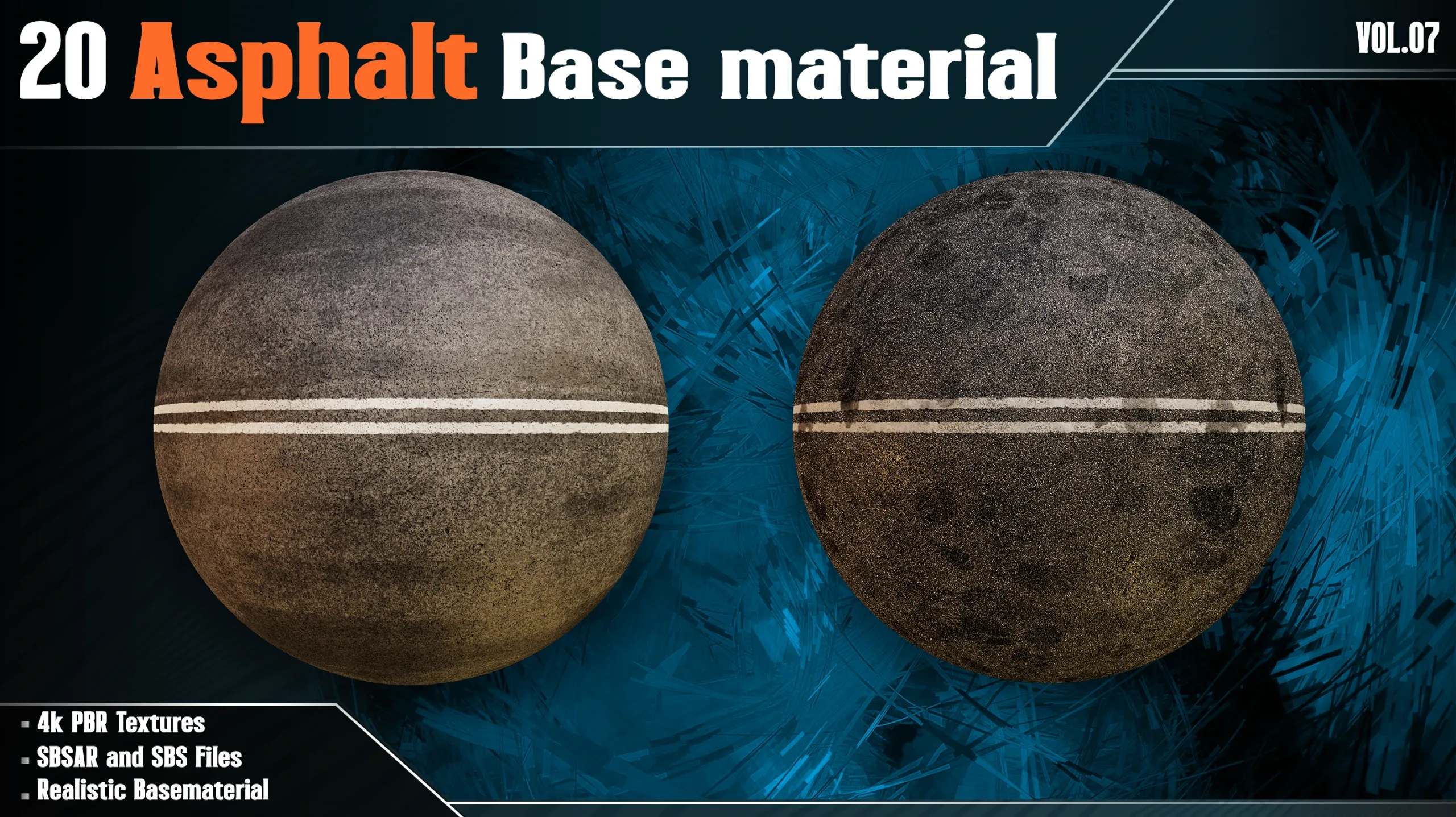20 Asphalt Base Material - Vol.07 (4k PBR Textures + SBSAR/SBS File)
