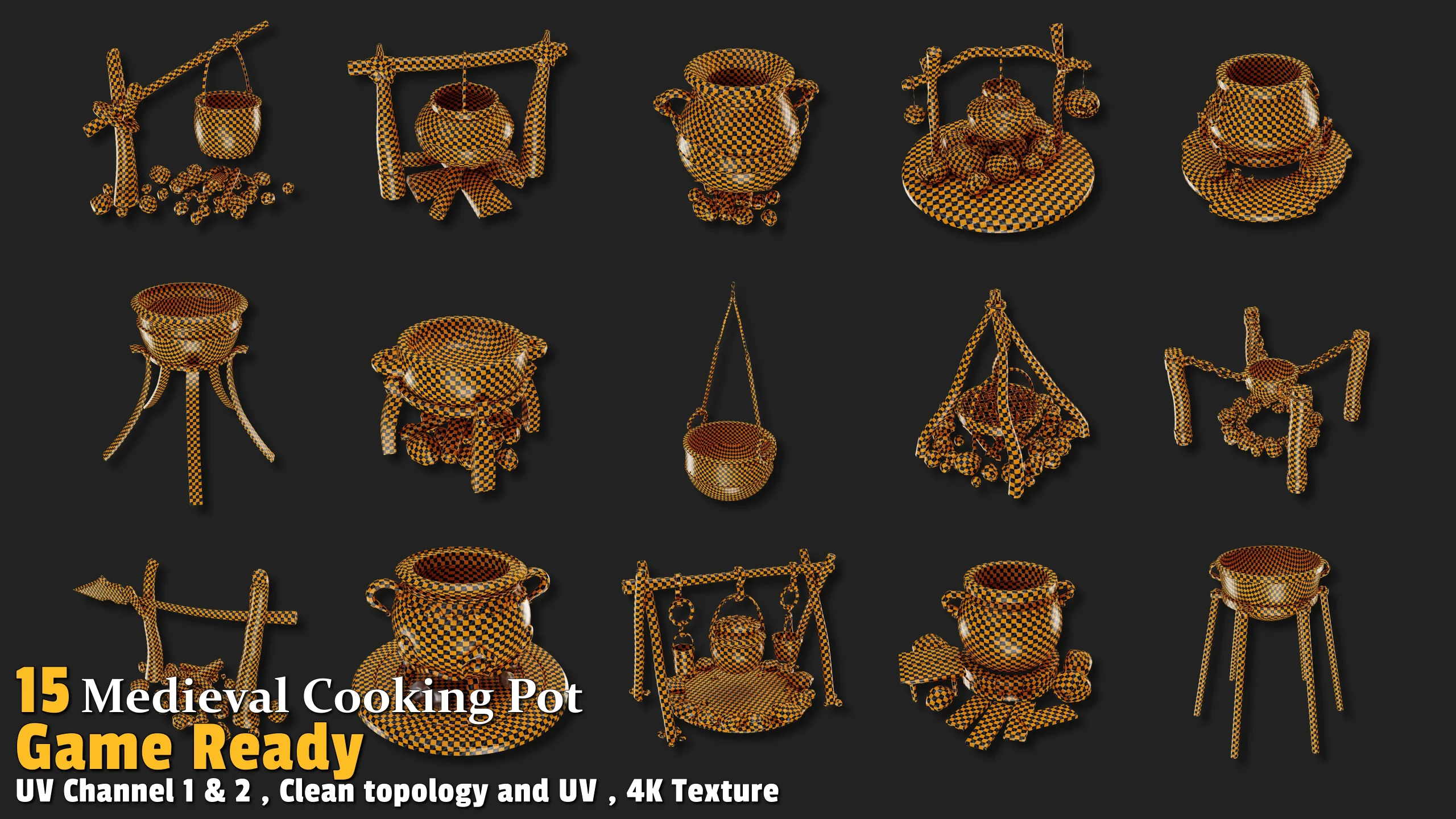 15 Medieval Cooking Pot Game-Ready Pack