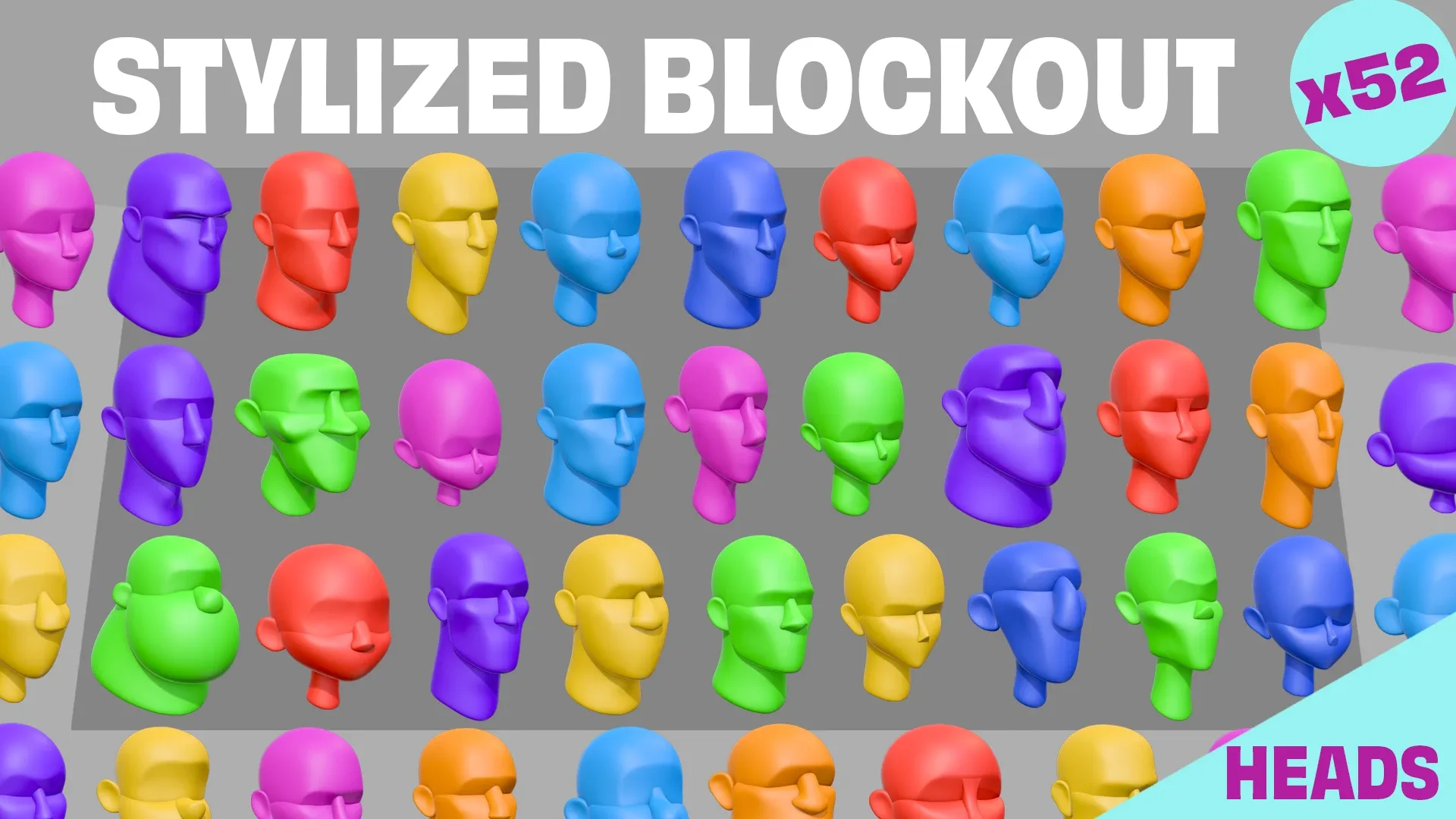 MEGA Stylized Head Blockout Basemesh Collection