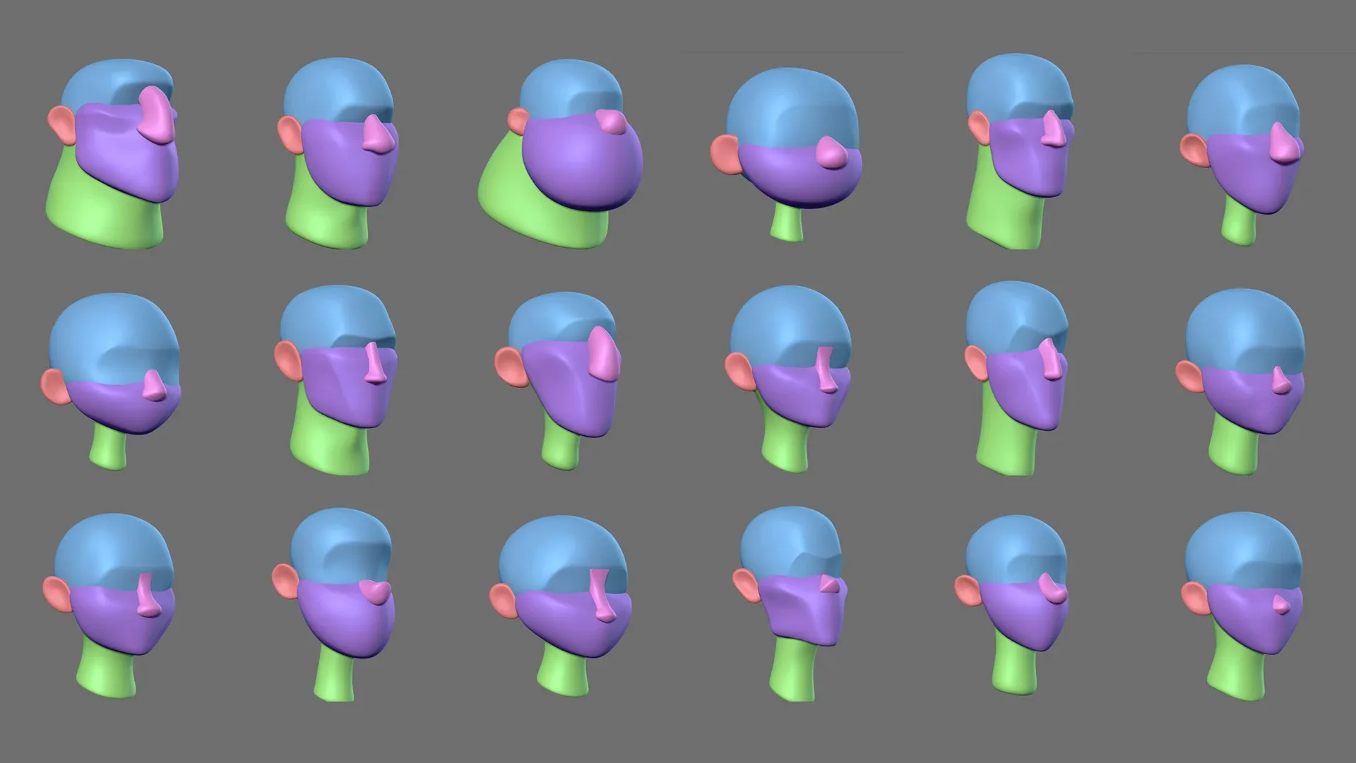 MEGA Stylized Head Blockout Basemesh Collection