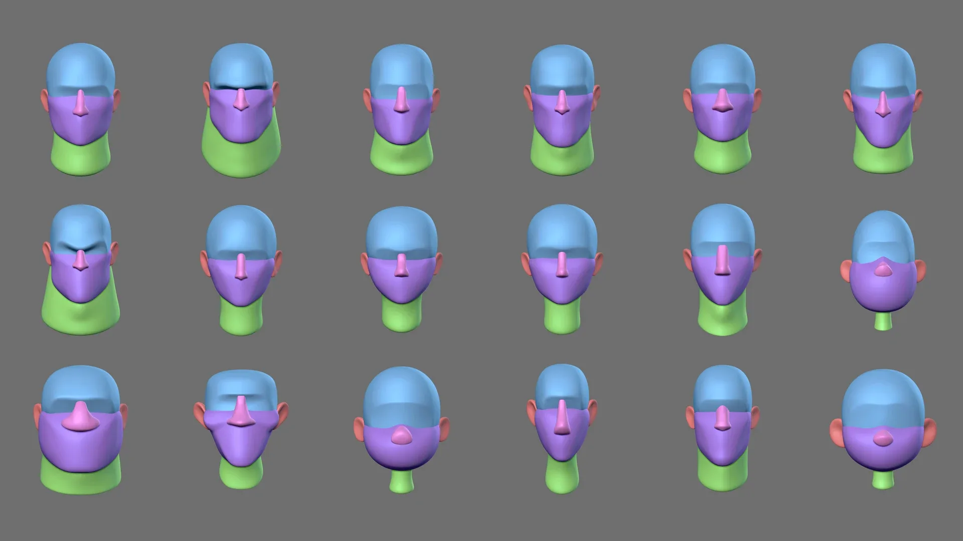 MEGA Stylized Head Blockout Basemesh Collection