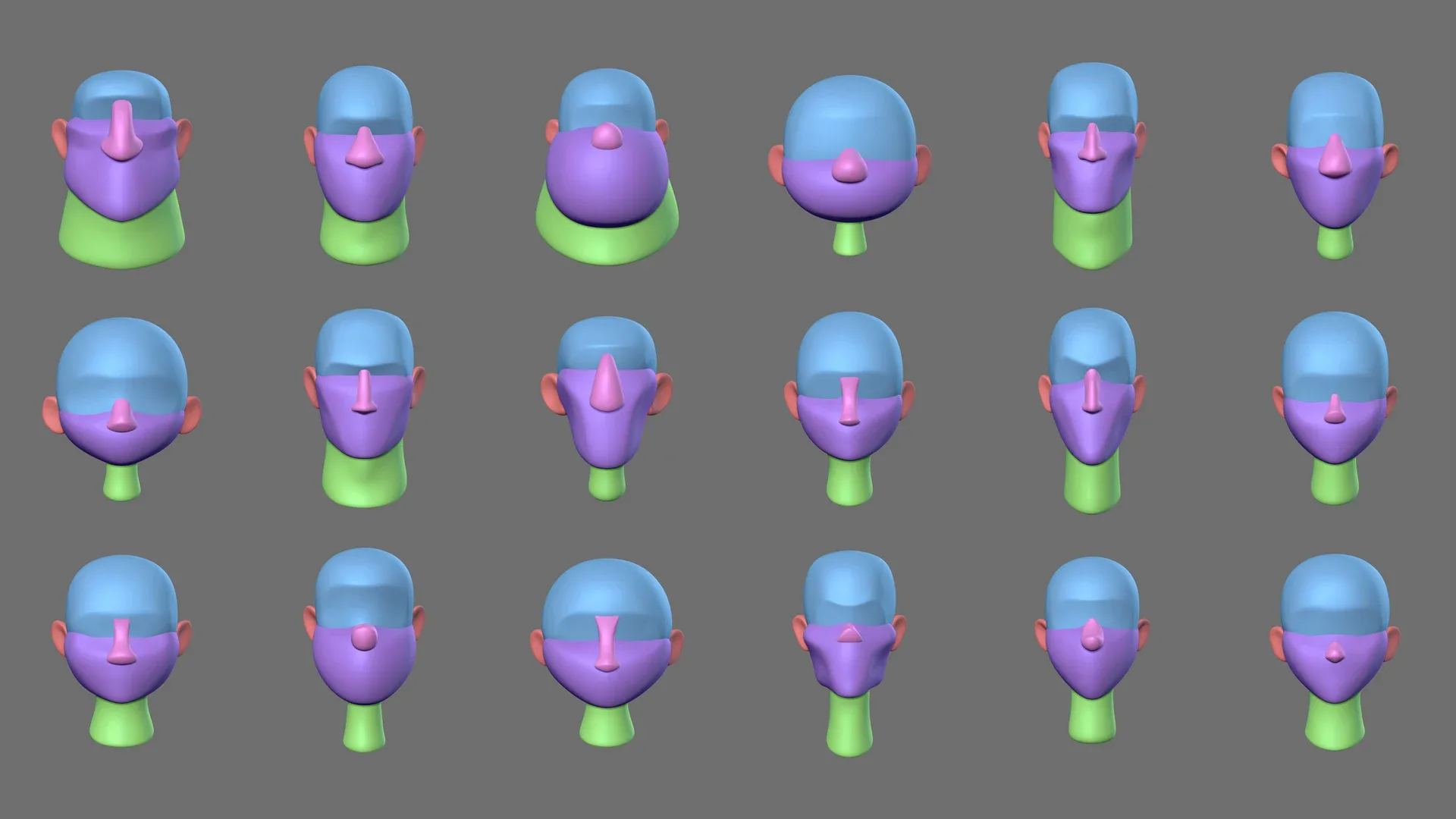 MEGA Stylized Head Blockout Basemesh Collection