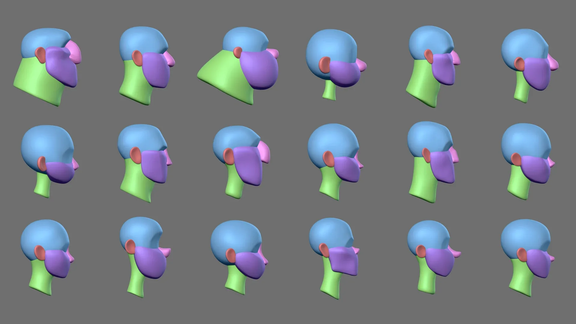 MEGA Stylized Head Blockout Basemesh Collection