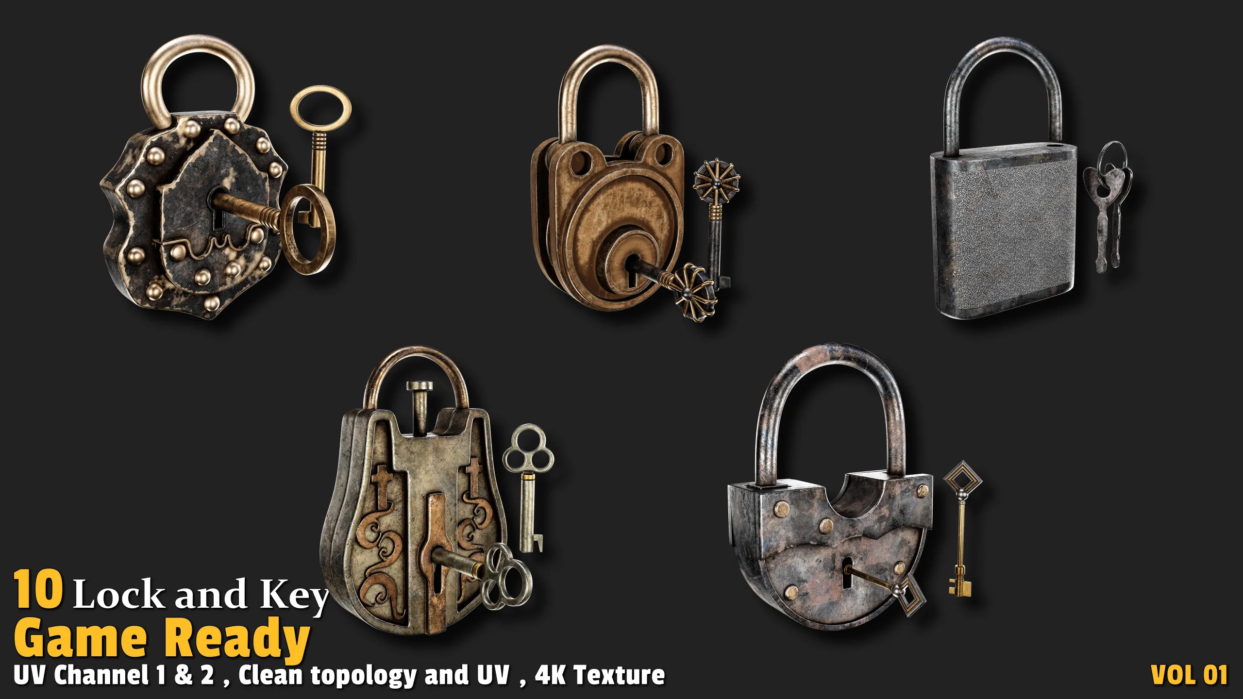 10 Lock & Key Game Ready-VOL01 - FlippedNormals