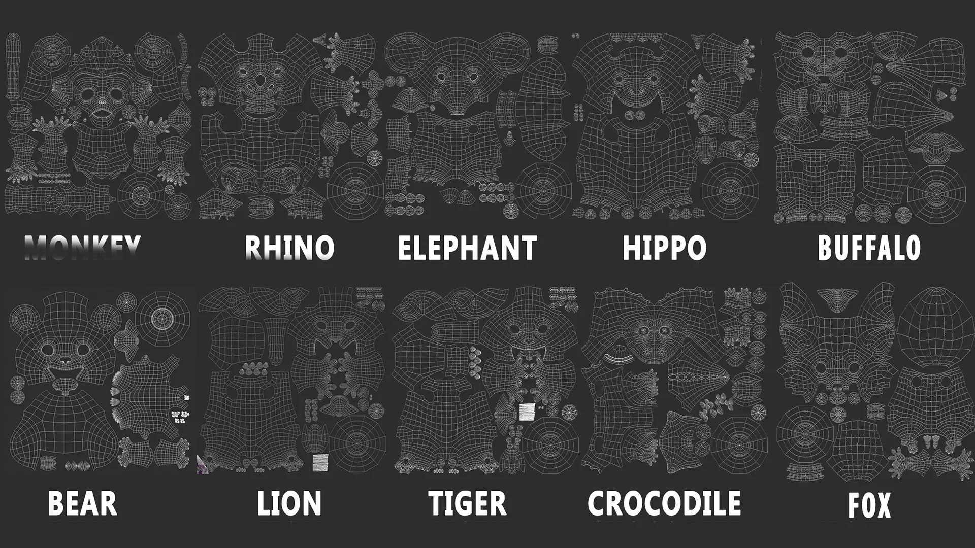 🌻10 Wild Animals Cartoon -  ( Monkey, Rhino, Elephant, Fox, Bear, Lion, Tiger, Crocodile......