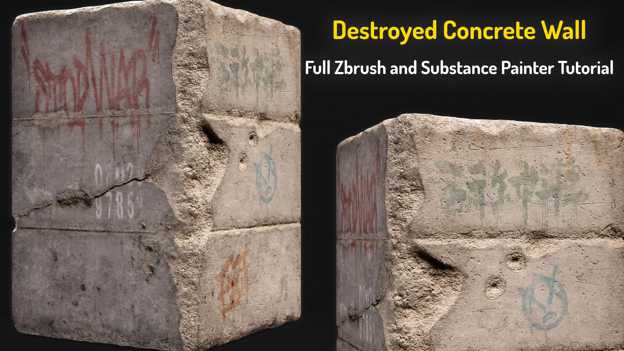 Destroyed Concrete Wall with Graffiti – Full ZBrush & Substance Painter Tutorial