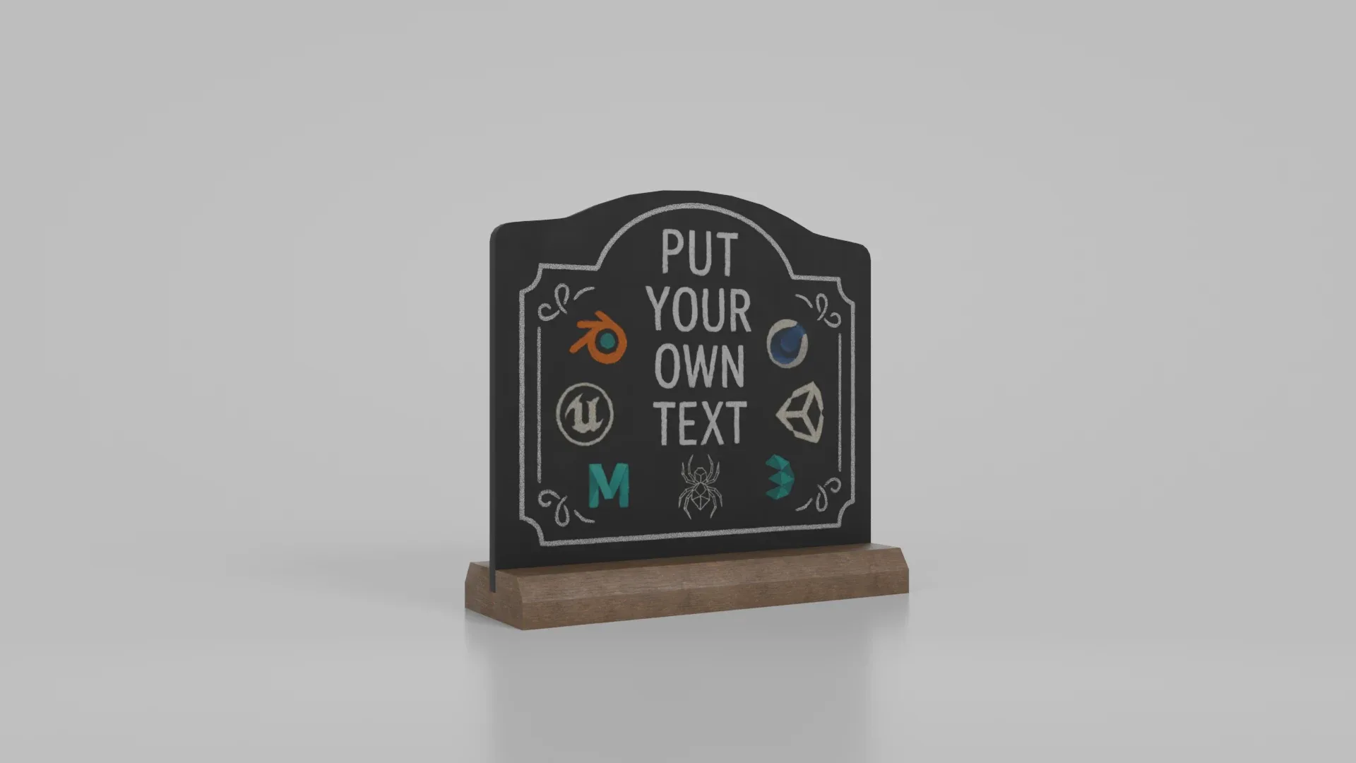 Customizable Countertop Crowned-Top Chalkboard with Beveled Stand 3D Model