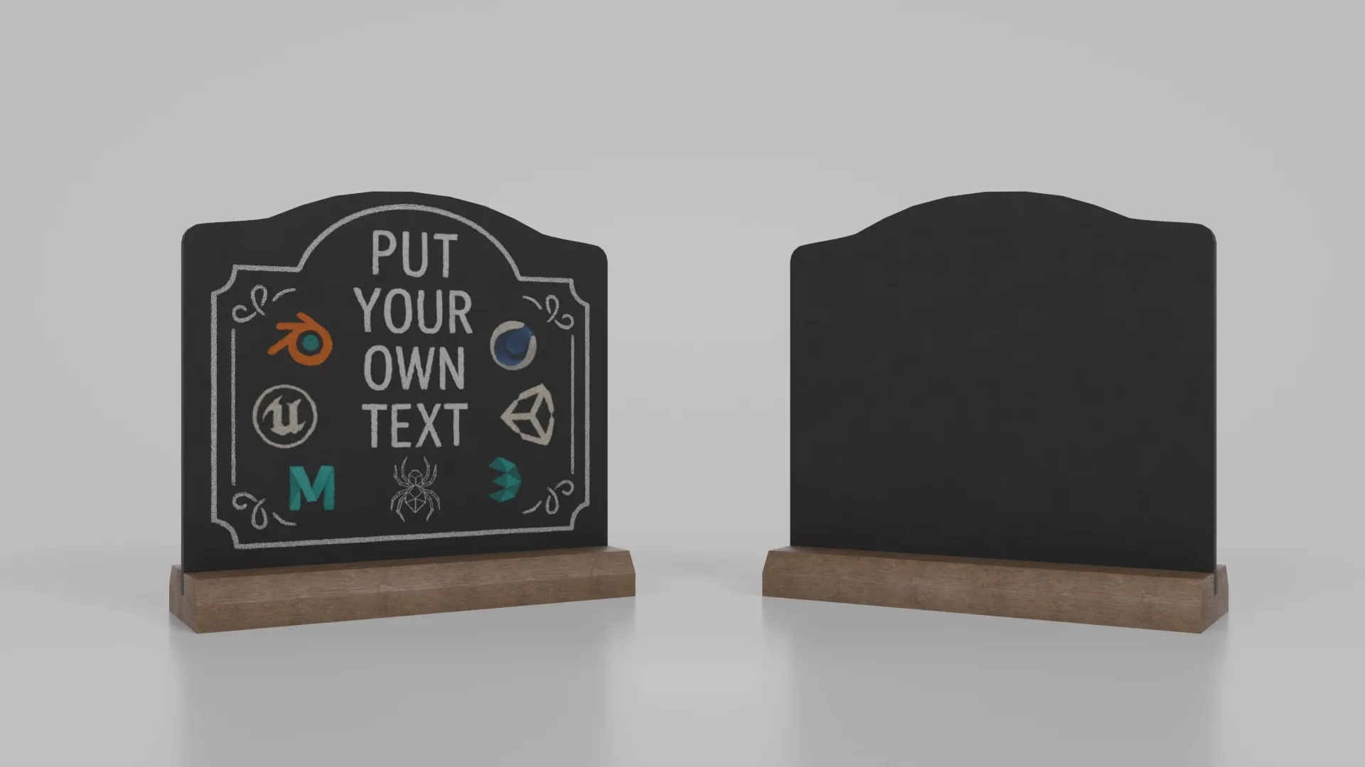 Customizable Countertop Crowned-Top Chalkboard with Beveled Stand 3D Model