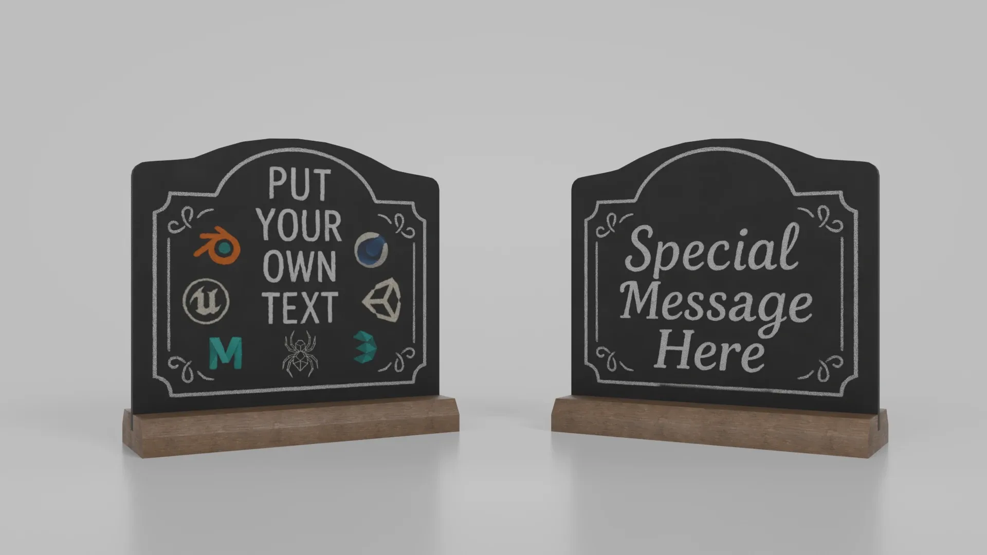 Customizable Countertop Crowned-Top Chalkboard with Beveled Stand 3D Model